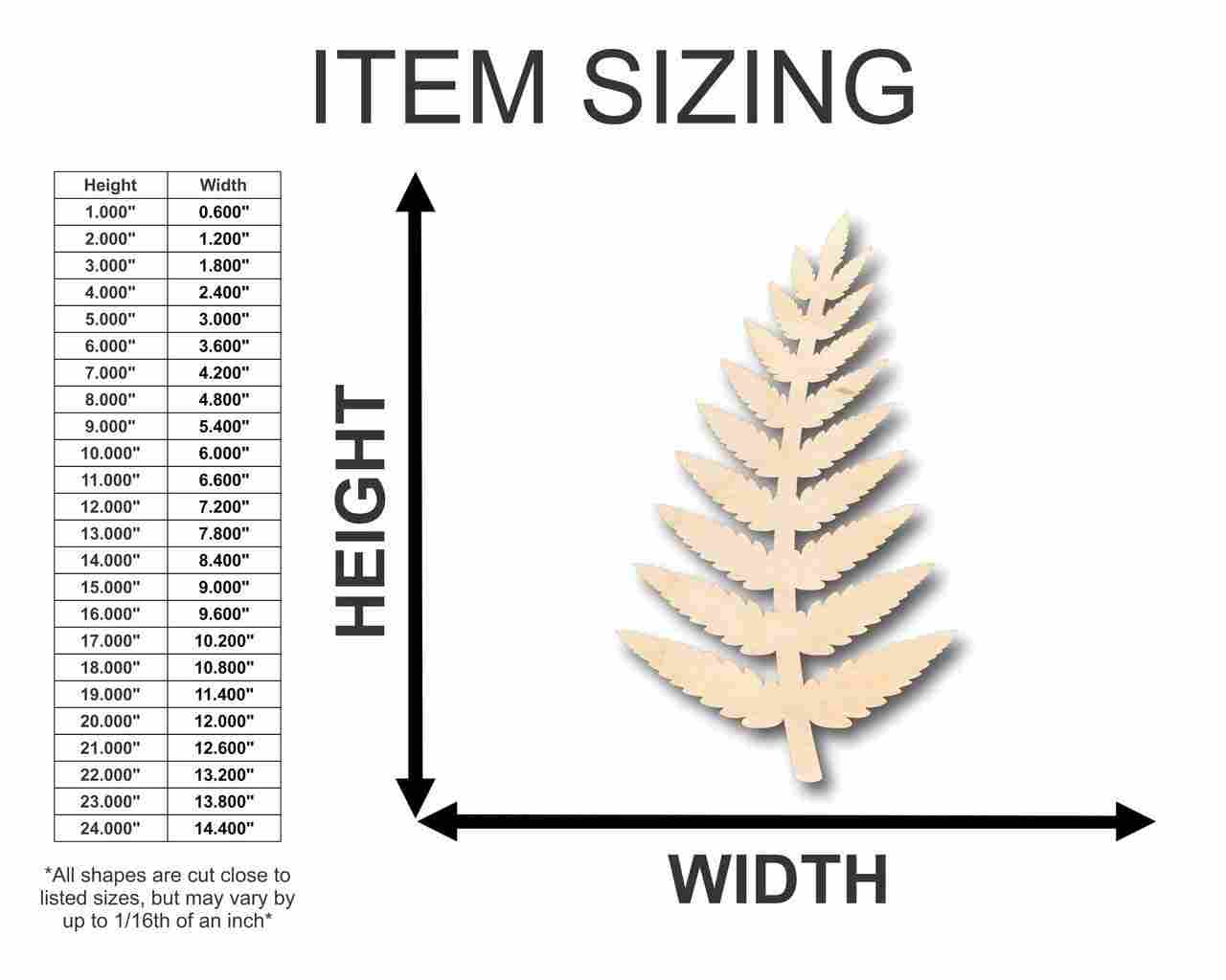 Unfinished Baltic Birch Wood Fern Shape for DIY Plant Crafts up to 24 Inches