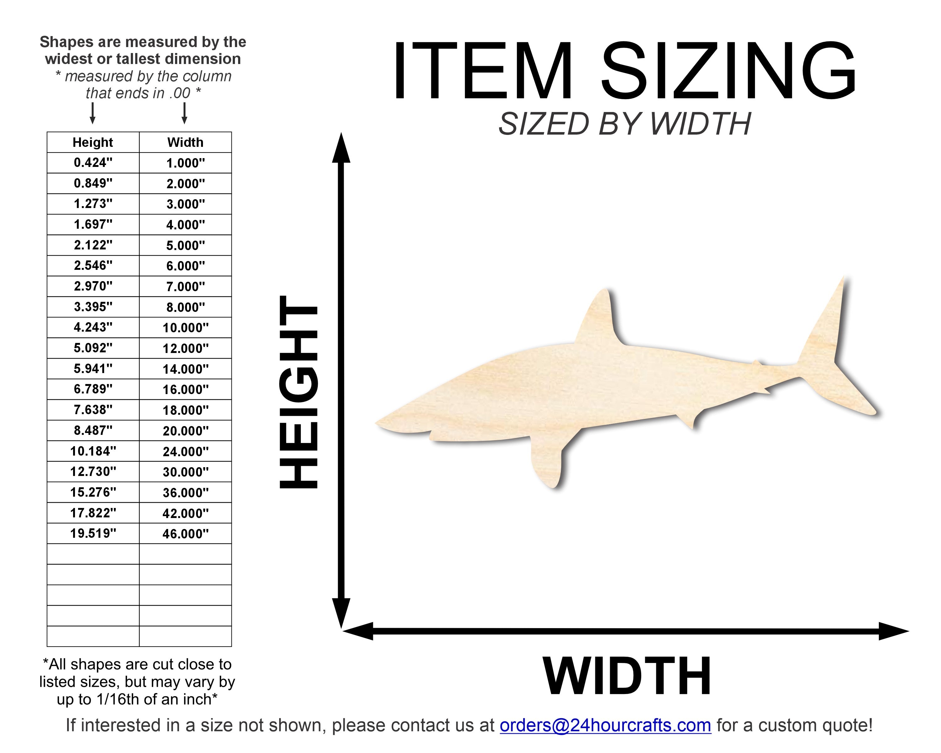 DIY Unfinished Baltic Birch Sand Tiger Shark Shape Cutout up to 46 Inches