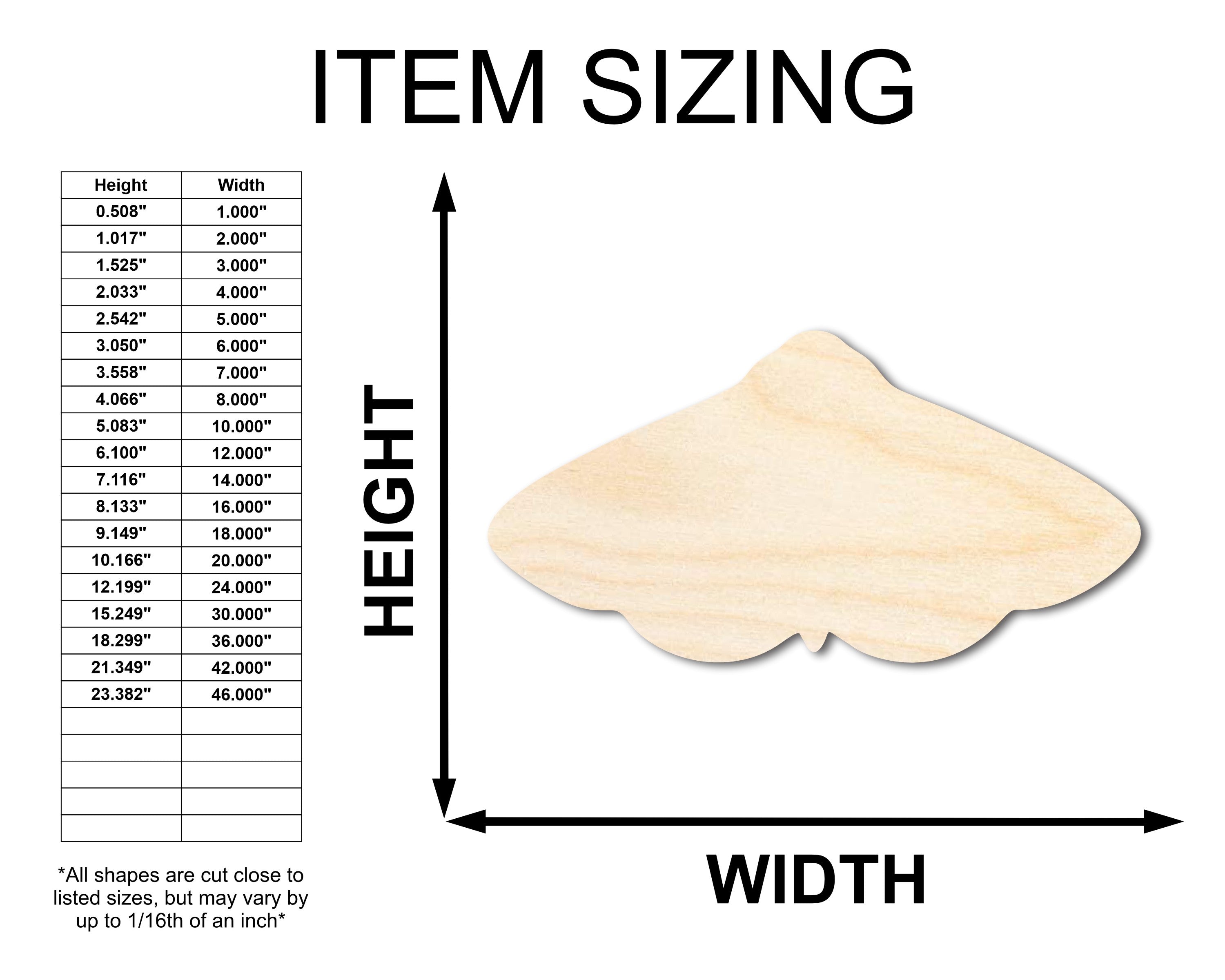 Unfinished Wood Moth Silhouette Craft Shape - Available up to 46 Inches