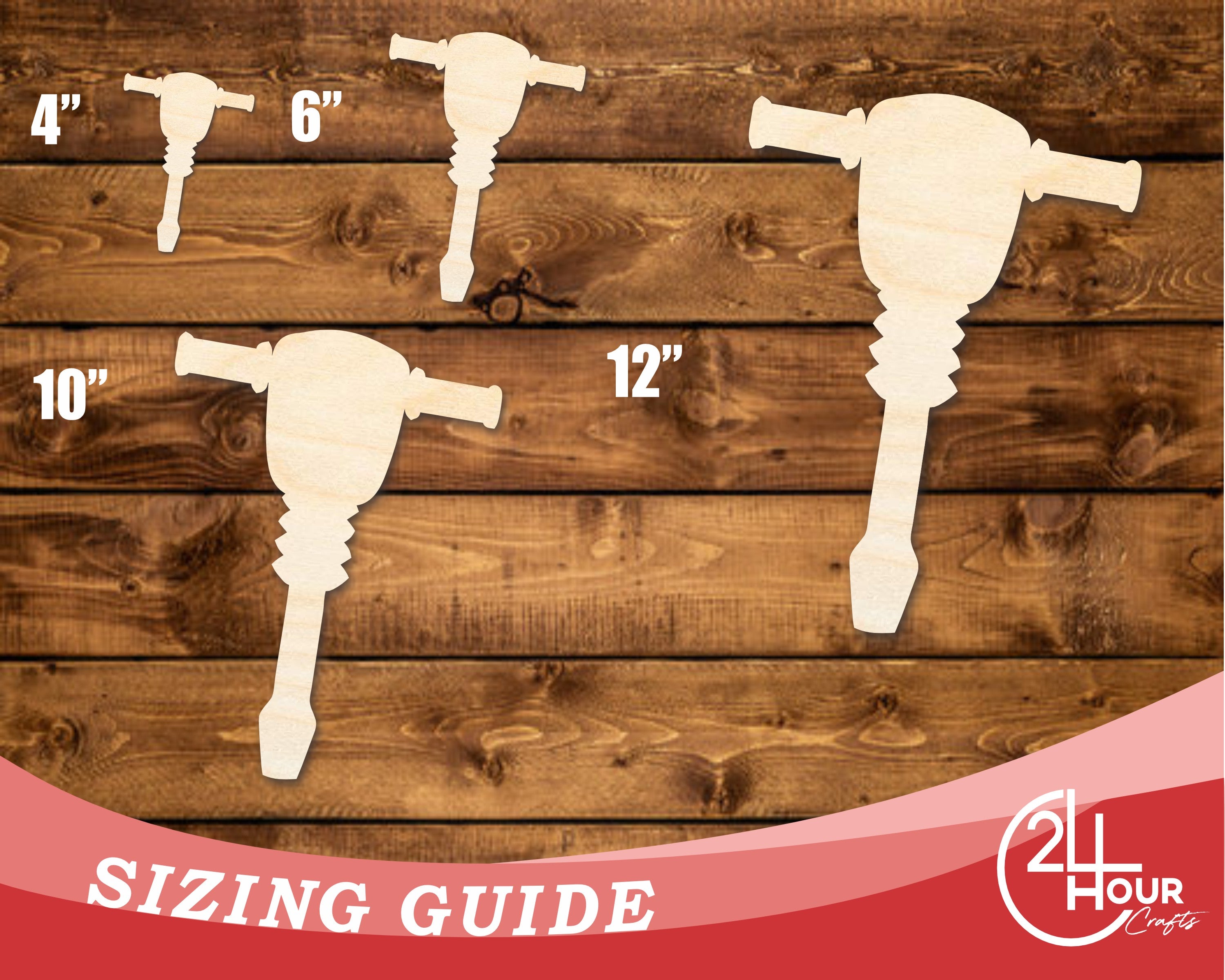 Unfinished Baltic Birch Jack Hammer Shape DIY Craft Cutout, Sizes Up to 46"