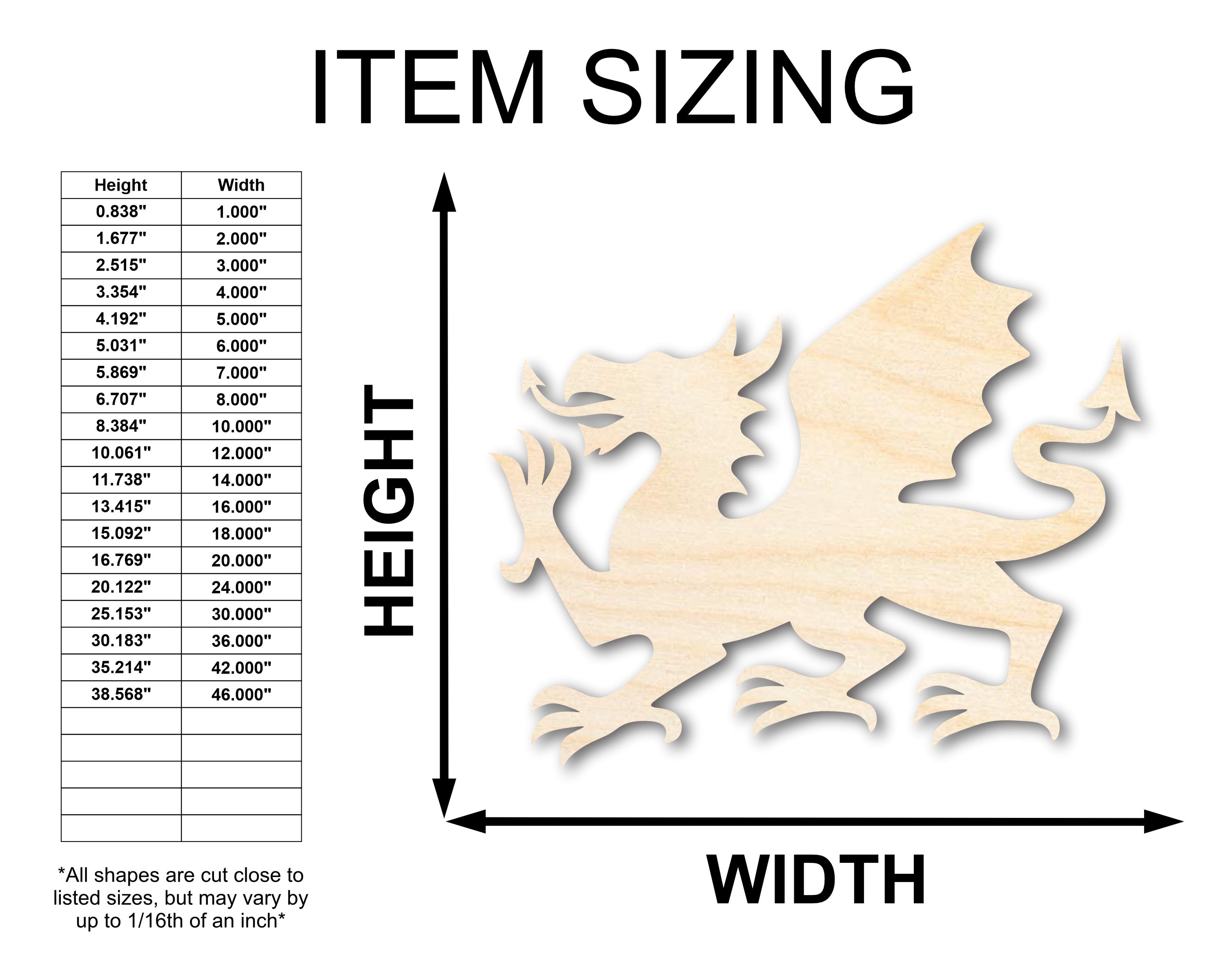 DIY Unfinished Welsh Dragon Shape Wood Crafts up to 36 Inches