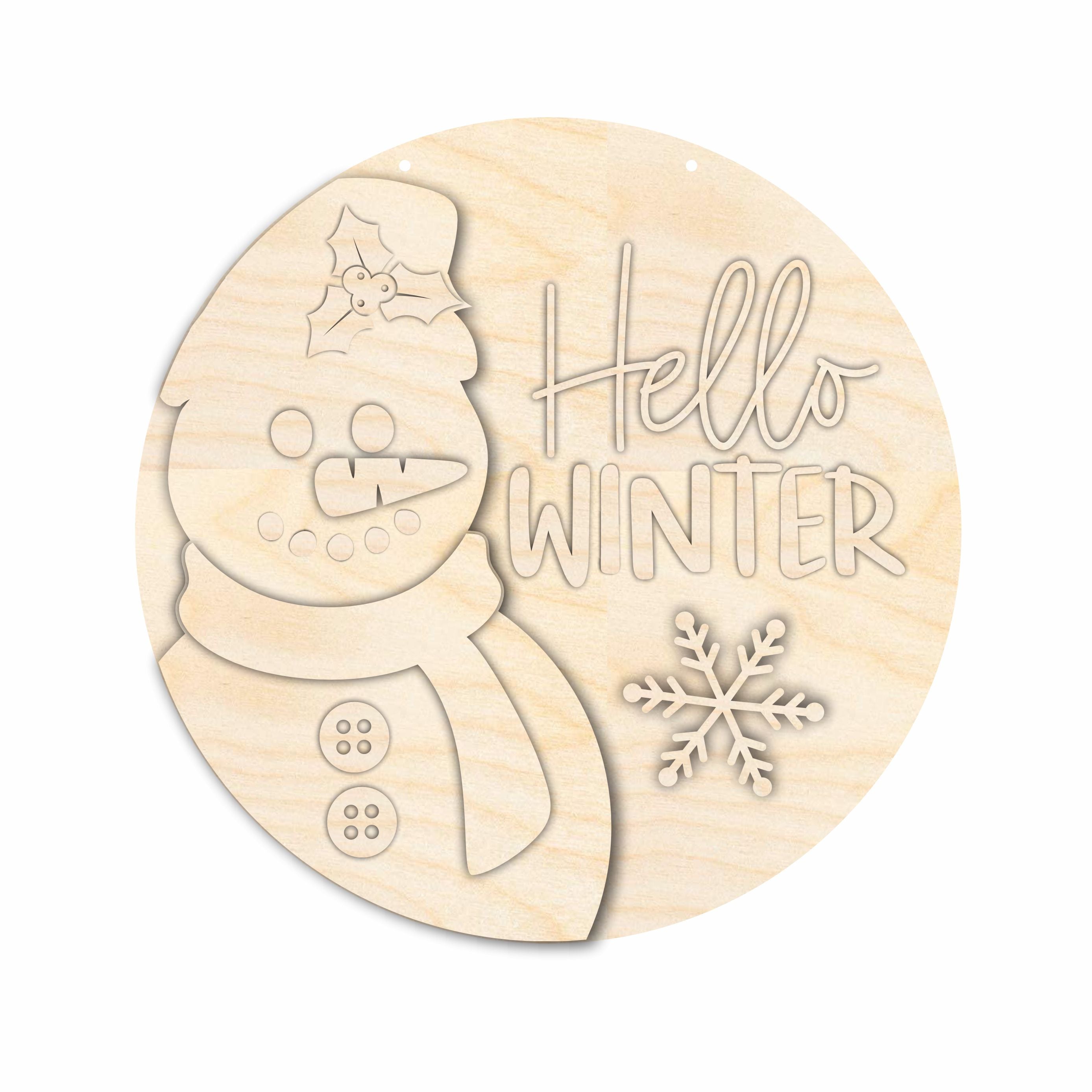 1/4 Thick Unfinished Wood Hello Winter Snowman Door Sign Craft Kit