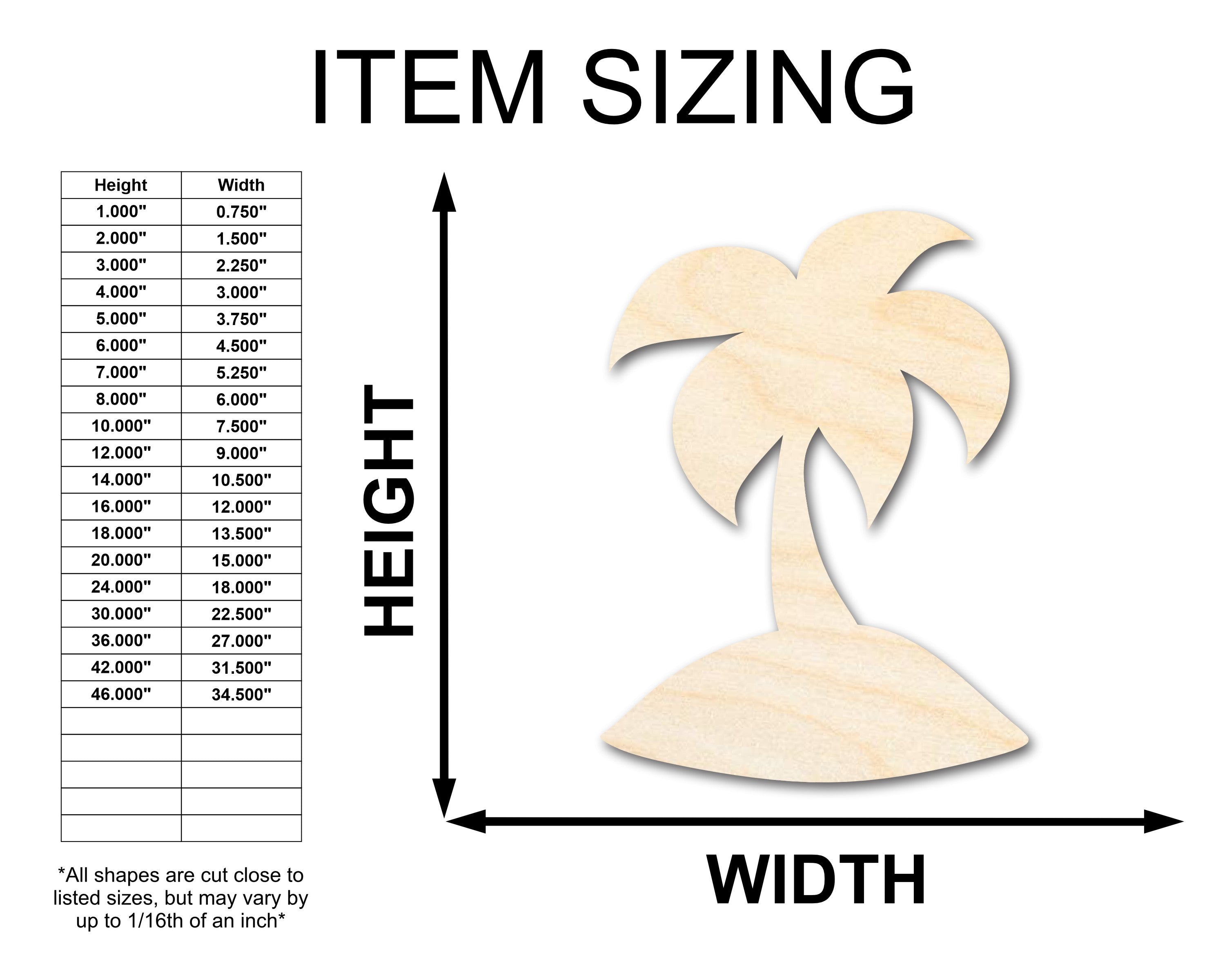DIY Unfinished Wood Island Palm Tree Shape up to 46 Inches