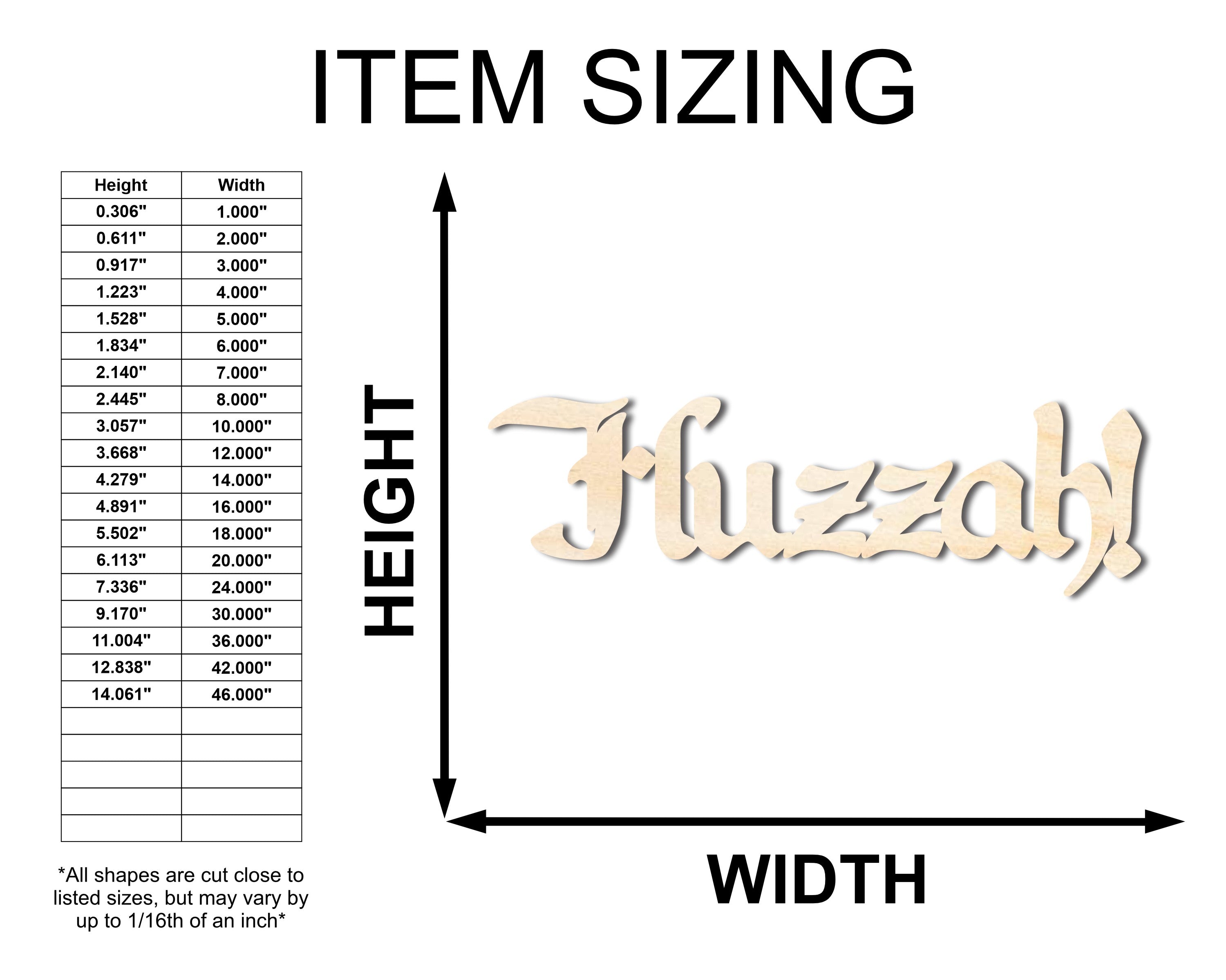 Unfinished Wood Craft Item in Huzzah Shape - Sizes Up to 46 Inches