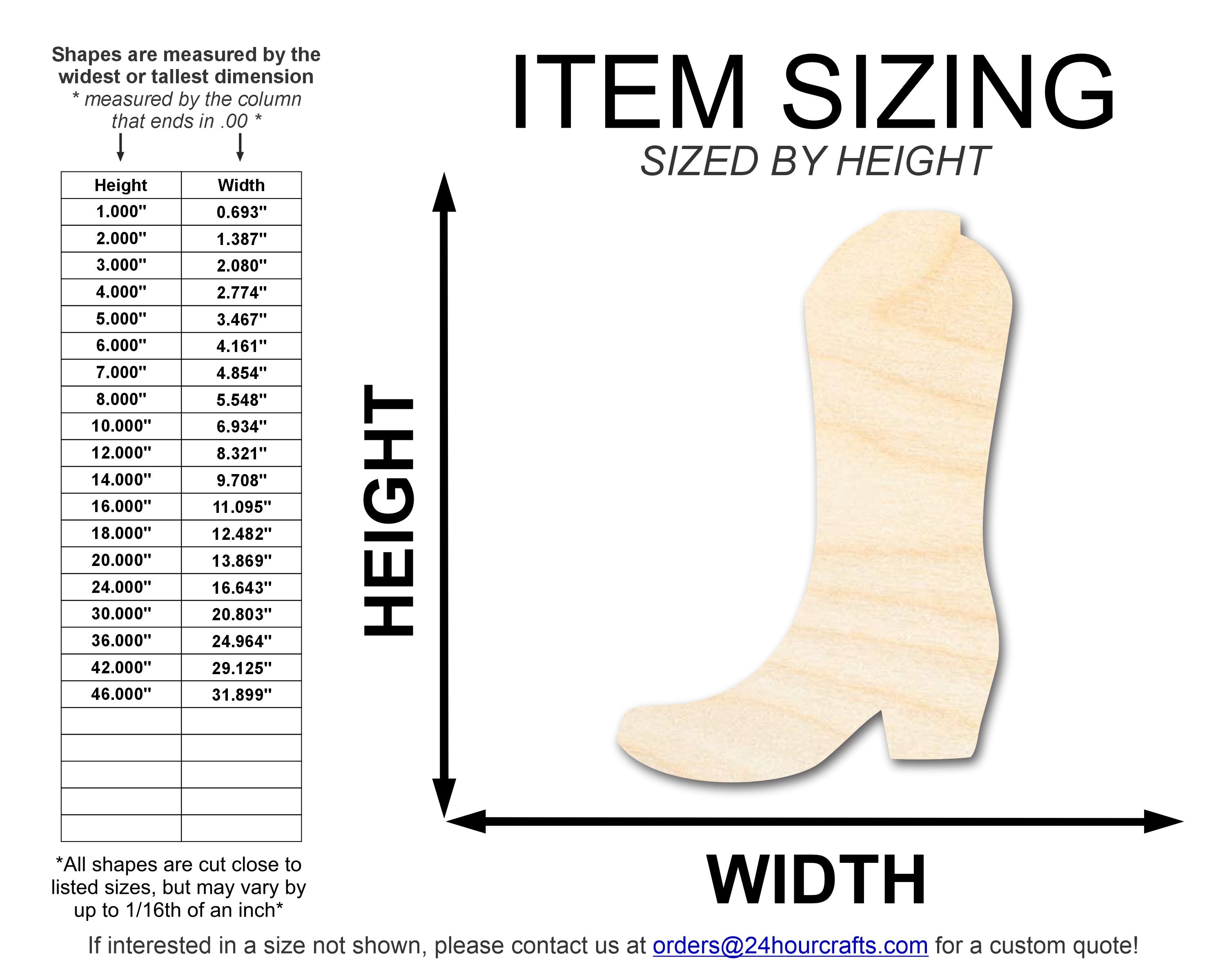Unfinished Baltic Birch Cowboy Boot DIY Craft Cutout, Sizes Up to 46"
