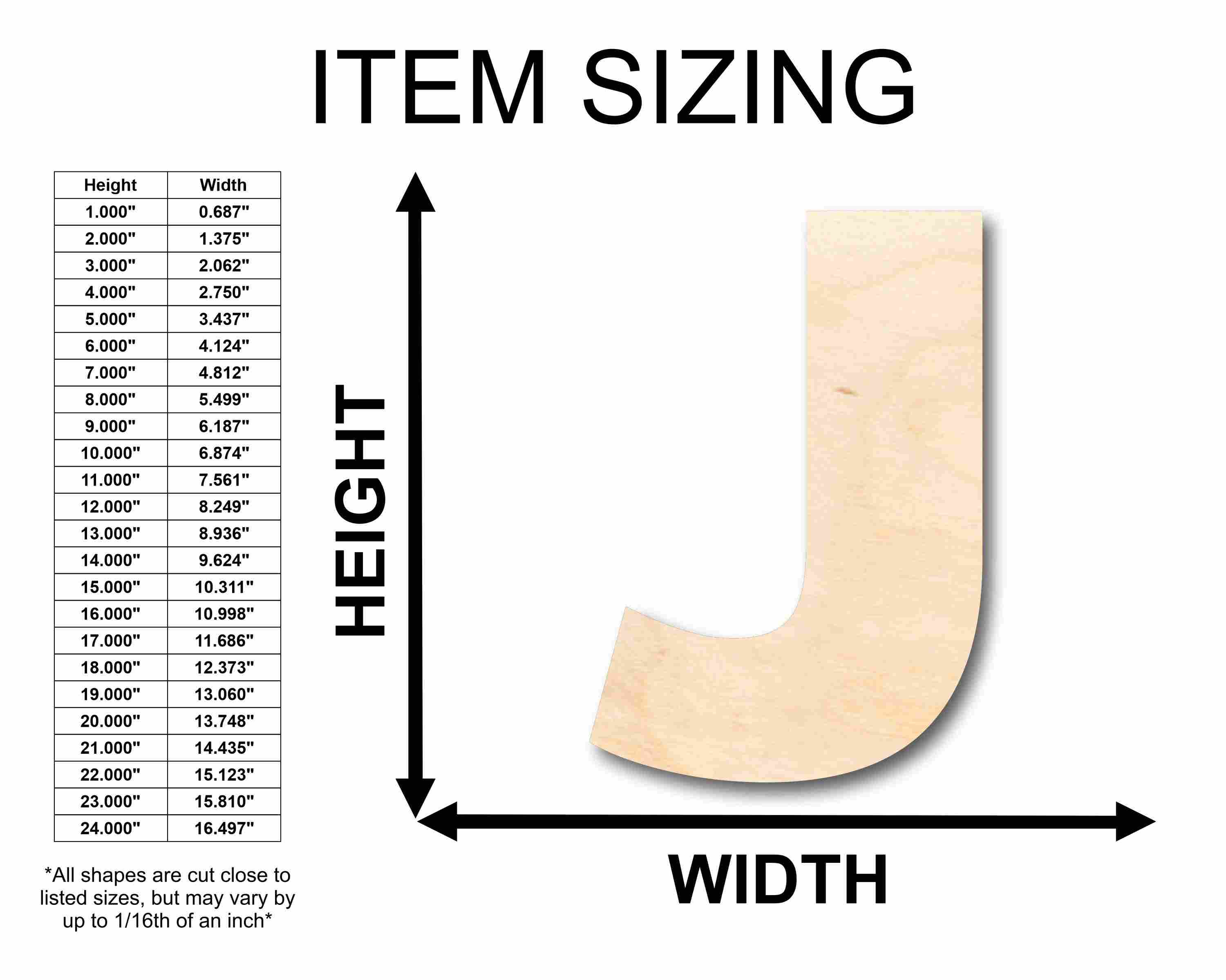 DIY Unfinished Sanded Wood Block Letter J, Sizes Up to 46