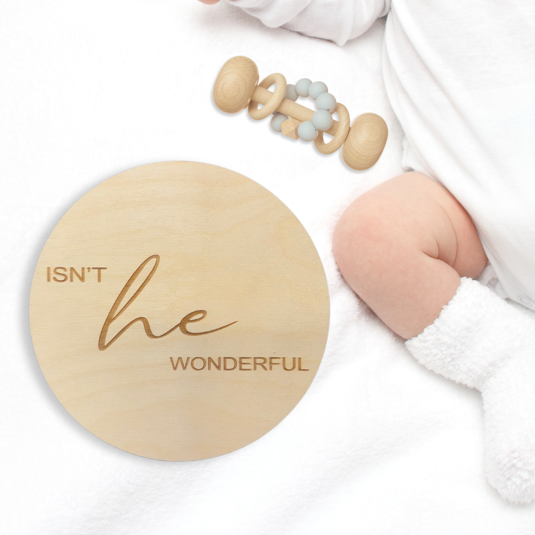 Exquisitely Engraved Round Wood Cutouts - 'Isn't He Wonderful' Design, 1/4 - Inch Thick