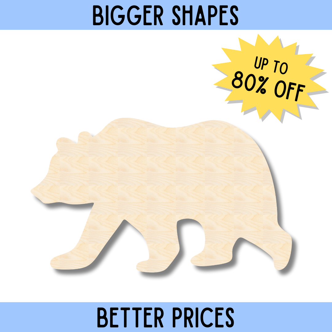 Enhanced DIY Craft Cutout - Unfinished Wood Grizzly Bear Shape from the Bigger and Better Collection
