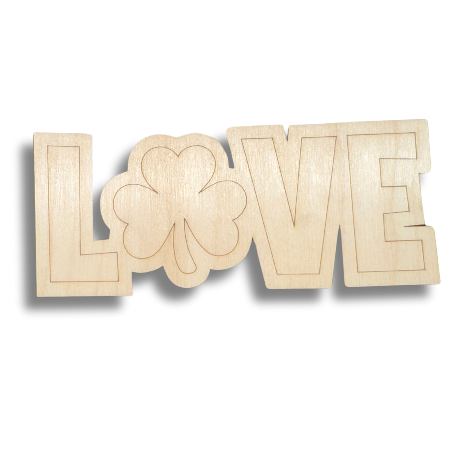 Unfinished Etched Wood Shamrock LOVE Shape for Up to 30 DIY Paint - by - Line Crafts