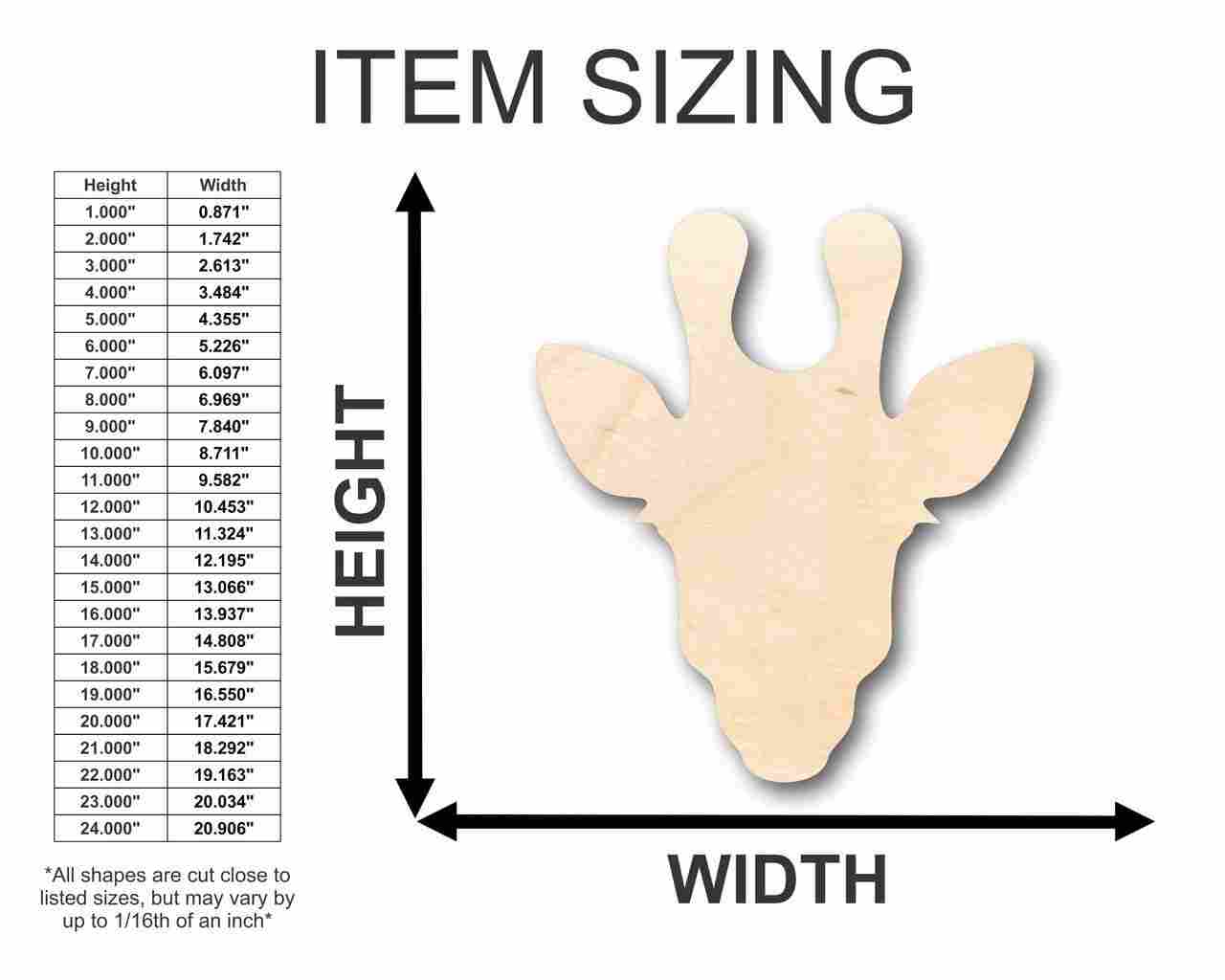Unfinished Baltic Birch Plywood Giraffe Head Shape for DIY Animal and Wildlife Crafts, Sizes Up to 24 Inches