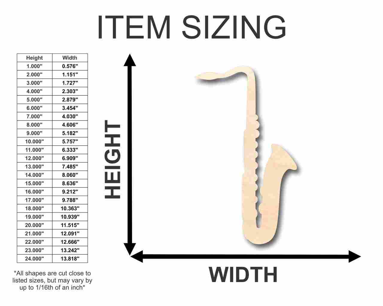 Unfinished DIY Wood Saxophone Shape for Music and Craft Projects, Sizes up to 46 Inches