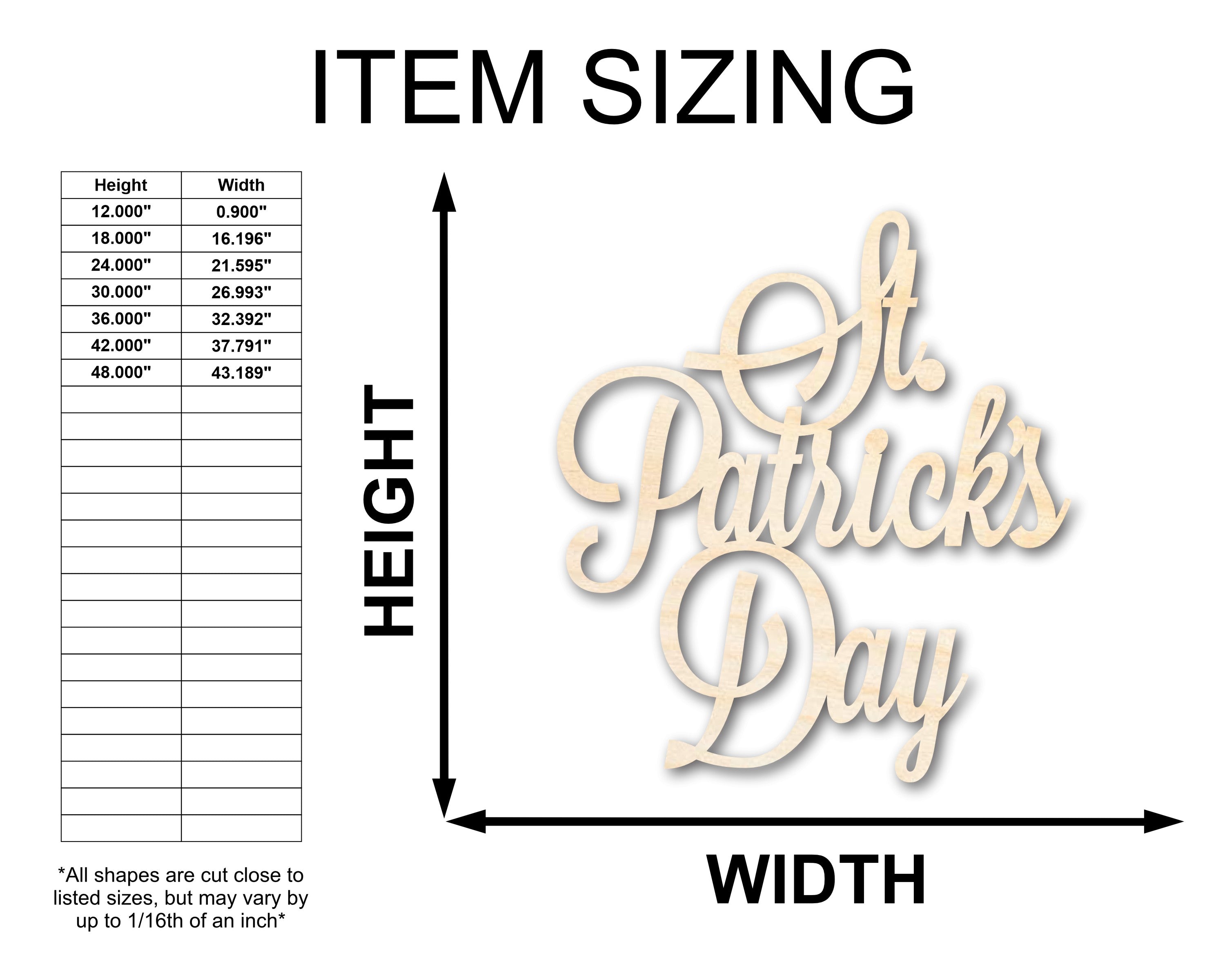 Unfinished Wood St Patrick's Day Word Craft Shape - Sizes Up to 46 Inches