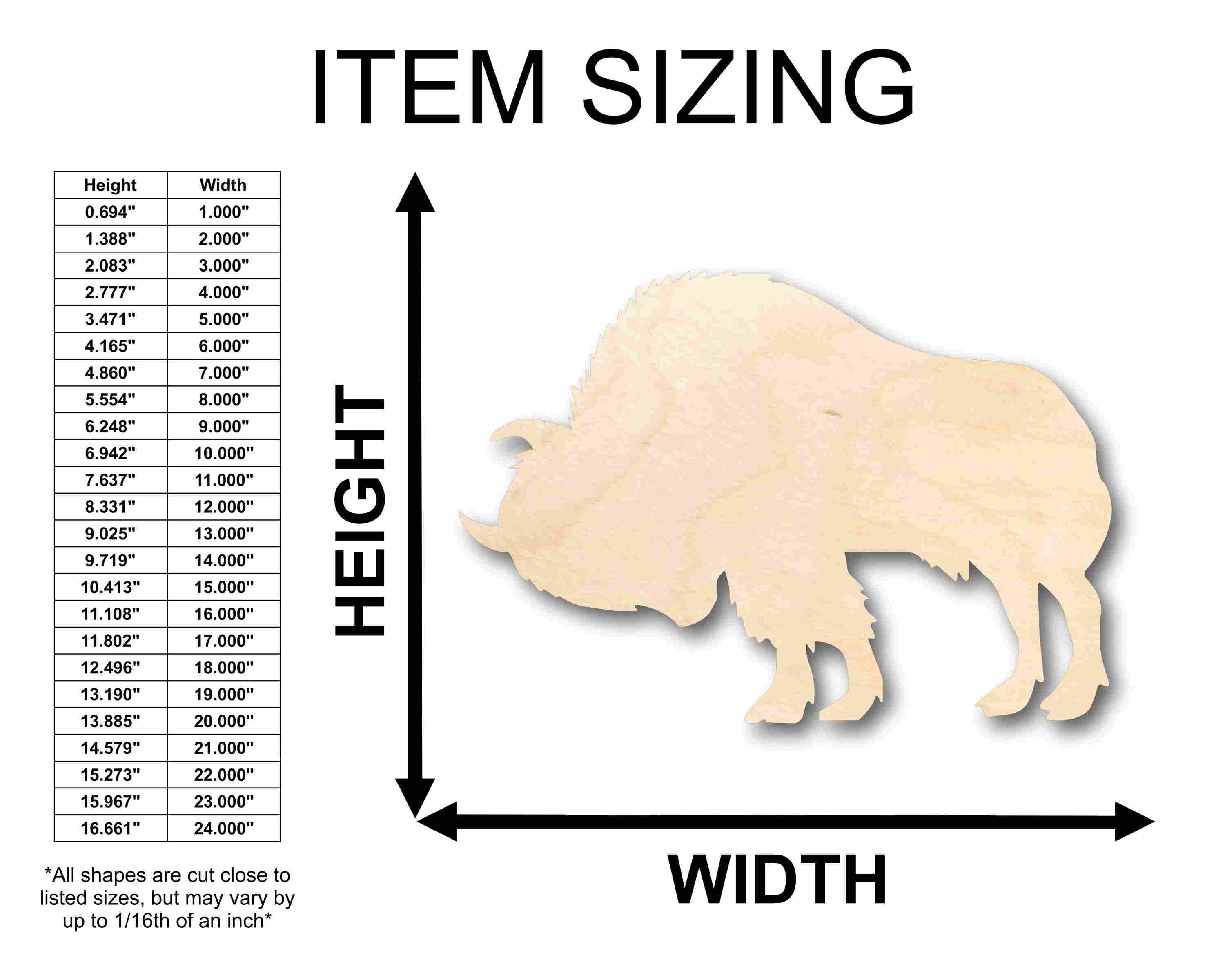 DIY Unfinished Wood Buffalo Bison Silhouette with Horn - Up to 46 Inches