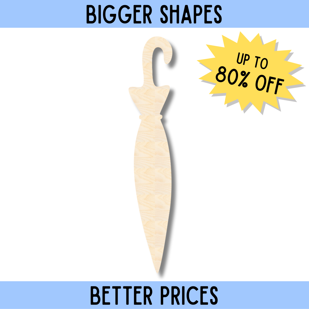 High - Quality Unfinished Wood Closed Umbrella - Shaped DIY Craft Cutout from the Bigger and Superior Collection