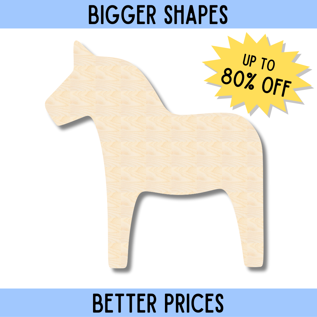 Enhanced DIY Craft Cutout: Unfinished Wood Dala Horse Shape from the Bigger and Improved Collection