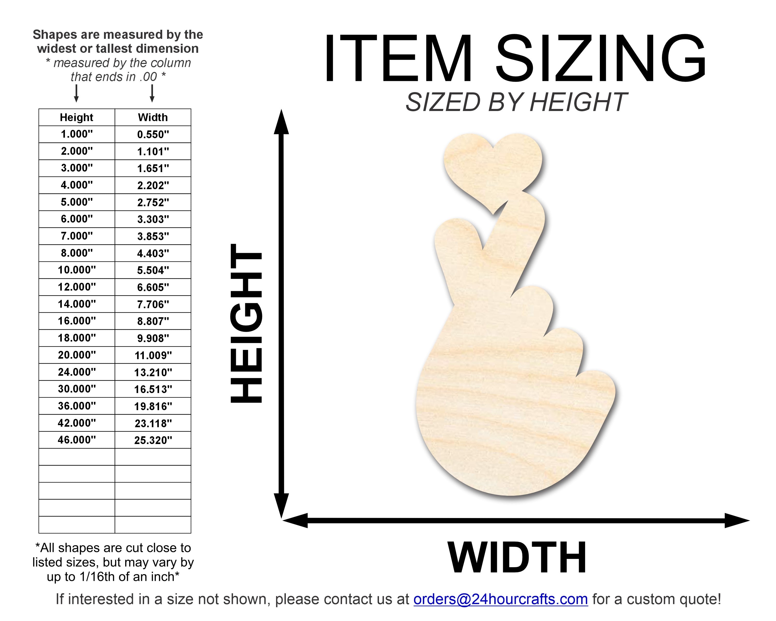 Unfinished Baltic Birch Wood Finger Heart Shape Cutouts for DIY Crafts, Up to 46 Inches in Size