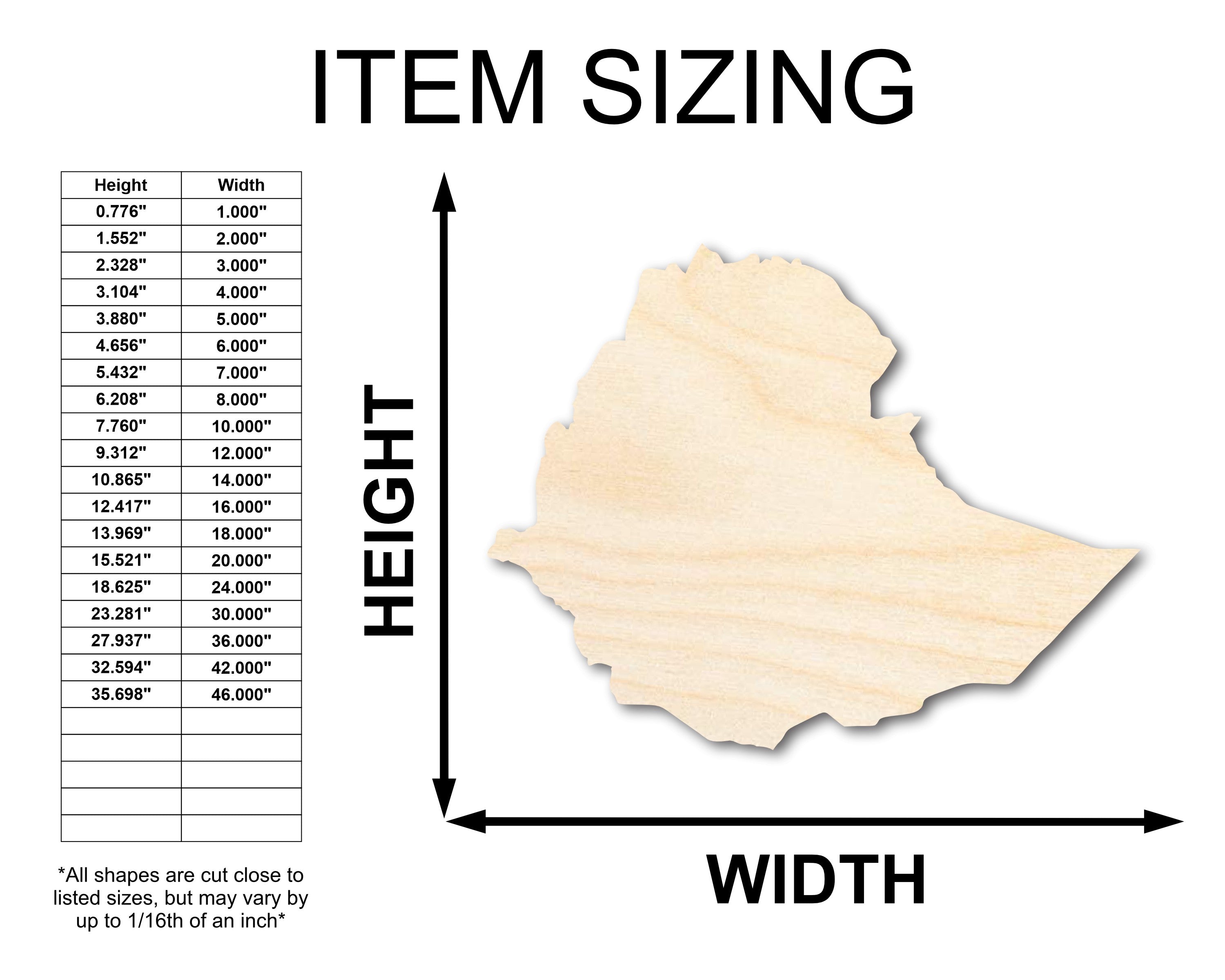 Unfinished Wood Ethiopia Country Shape - Ideal for DIY Projects in East African Crafts, Sizes up to 46 Inches