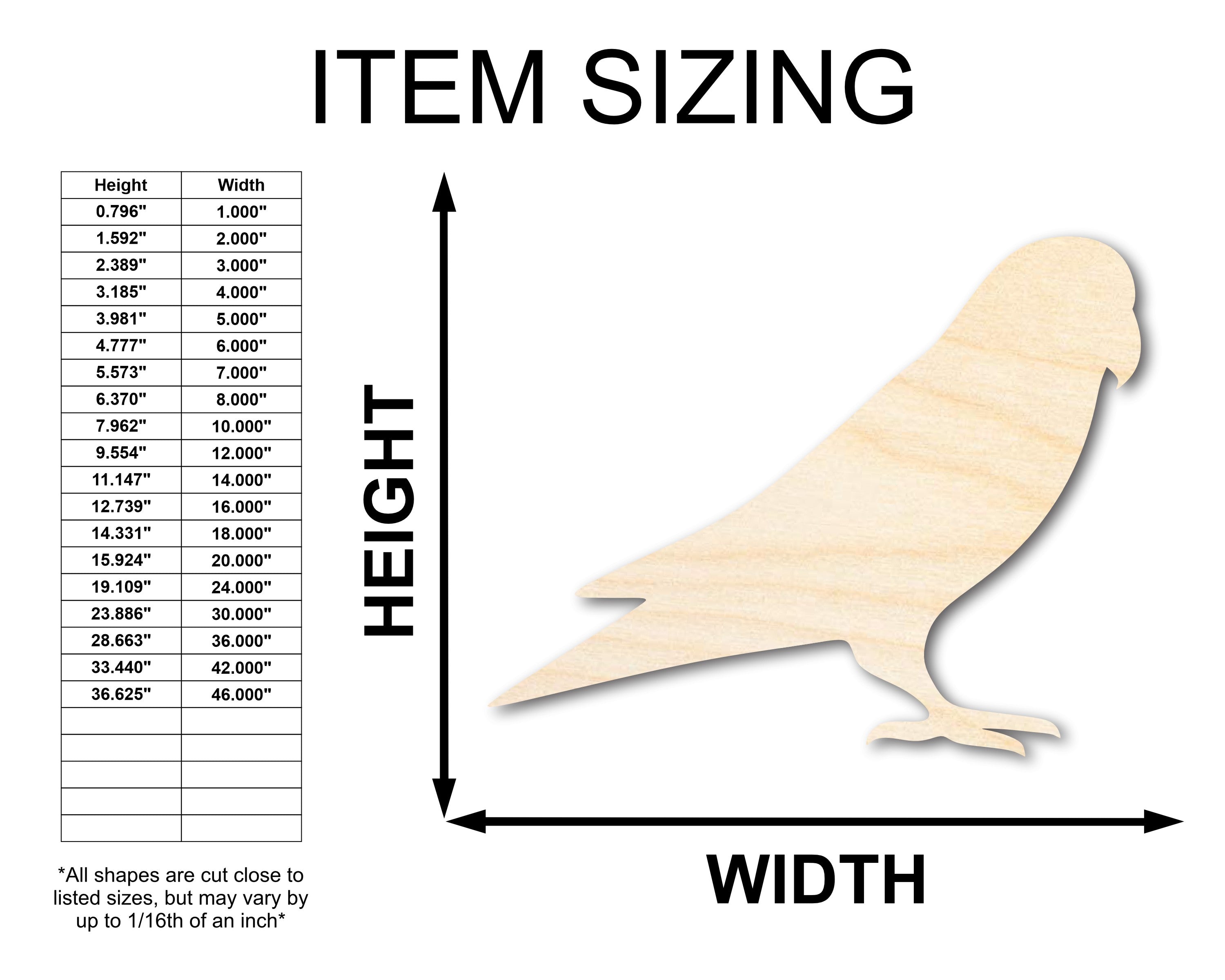 Unfinished Baltic Birch Love Bird Shape Craft Pieces - Up to 36 Inches