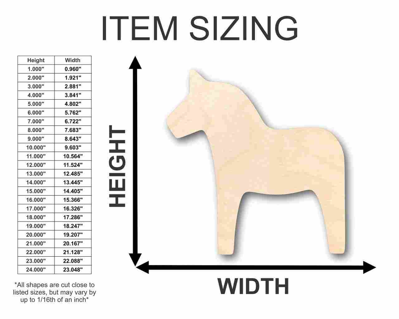DIY Unfinished Baltic Birch Wood Dala Horse Shapes, Up to 24 Inches