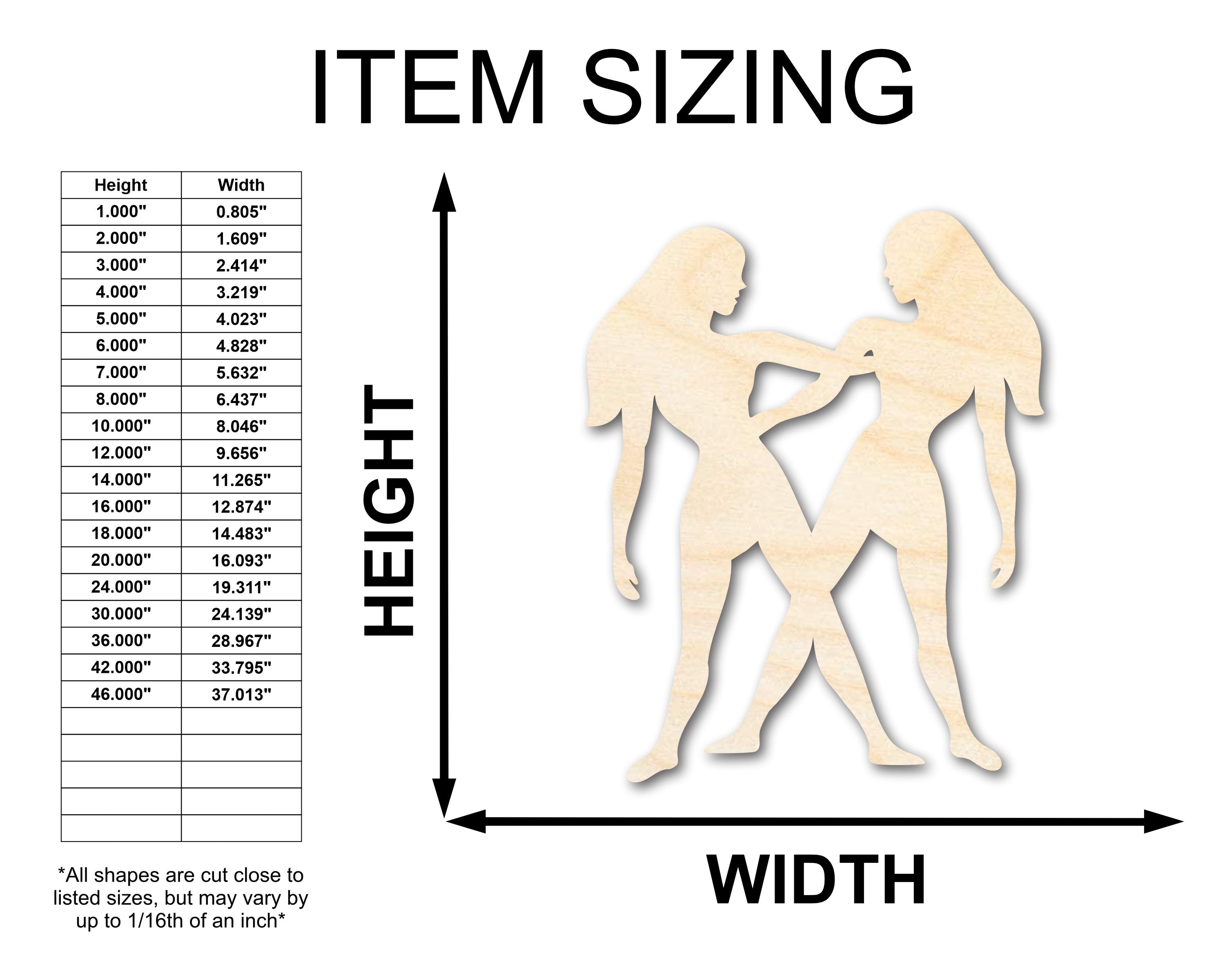 Handmade Unfinished Wood Gemini Twins Zodiac Craft, Up to 36 Inches