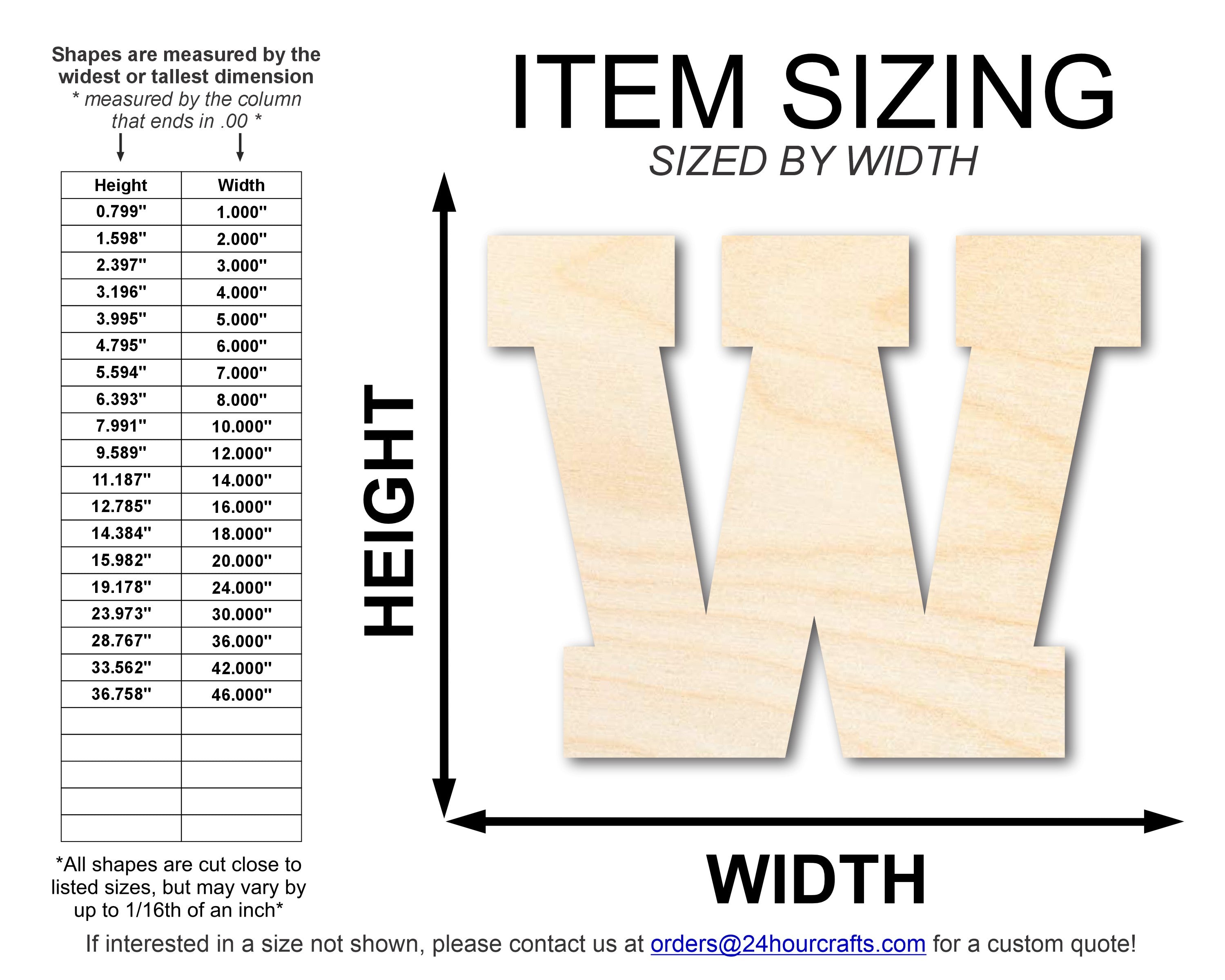 DIY Unfinished W - Shape Varsity Team Font Wood Cutout up to 46 Inches