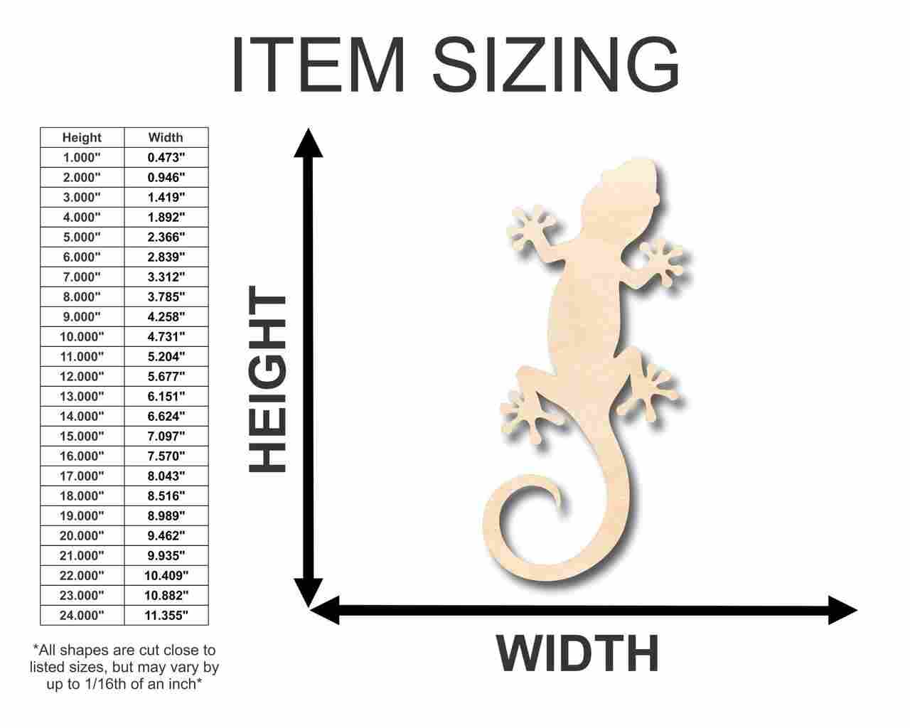 DIY Unfinished Wood Gecko Shape Animal Craft, Sizes up to 46