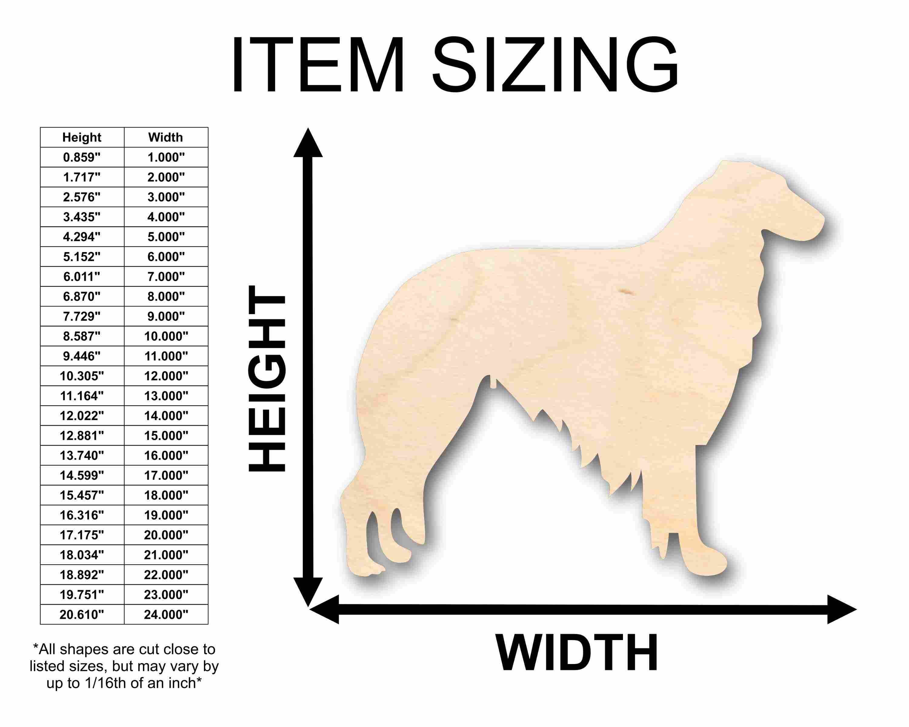 Unfinished Baltic Birch Plywood Borzoi Dog Silhouette - Ideal for Up to 46 DIY Craft Projects