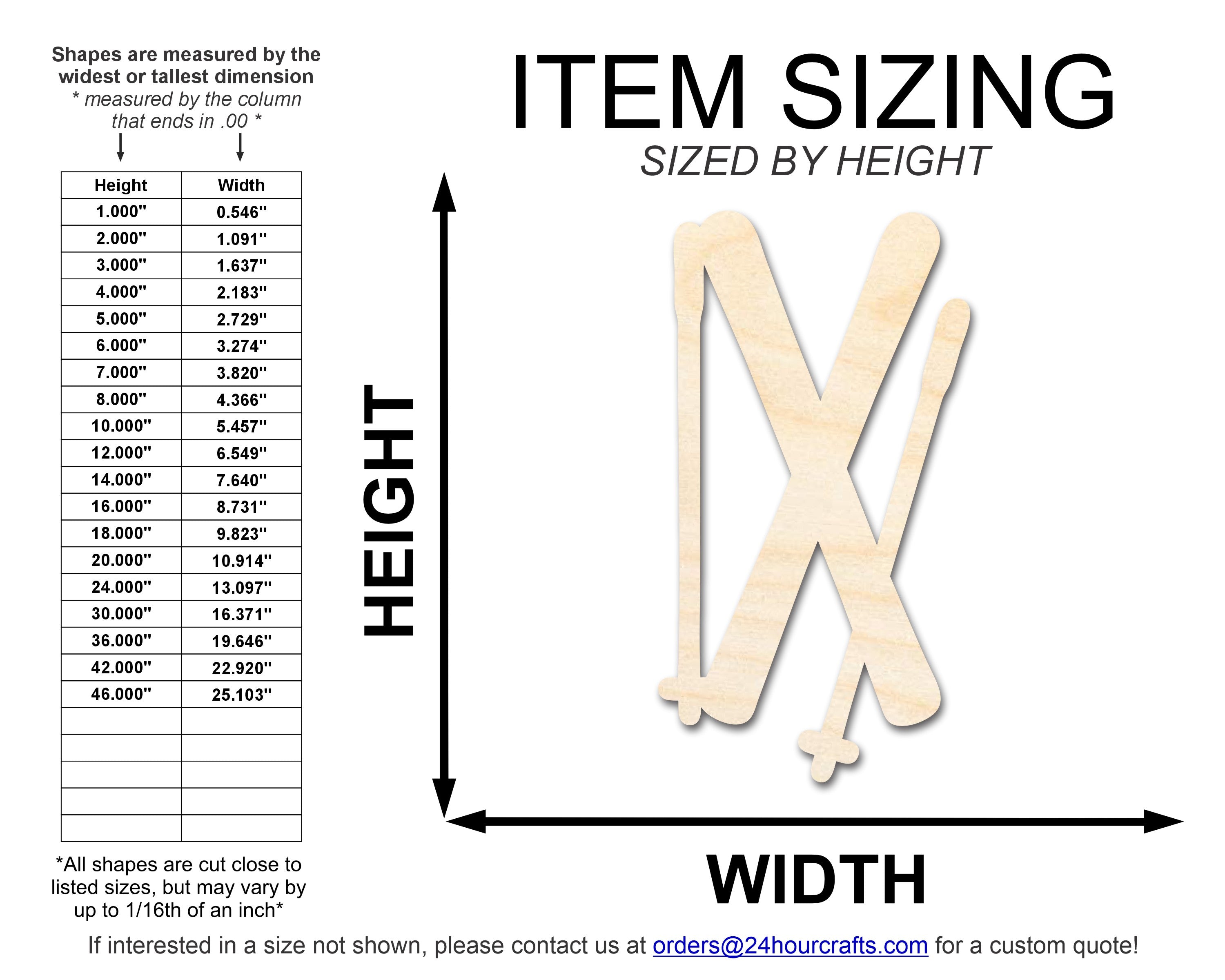 Unfinished DIY Craft Cutout in the Shape of Crossed Wood Skis | Up to 46 Inches for Do - It - Yourself Projects