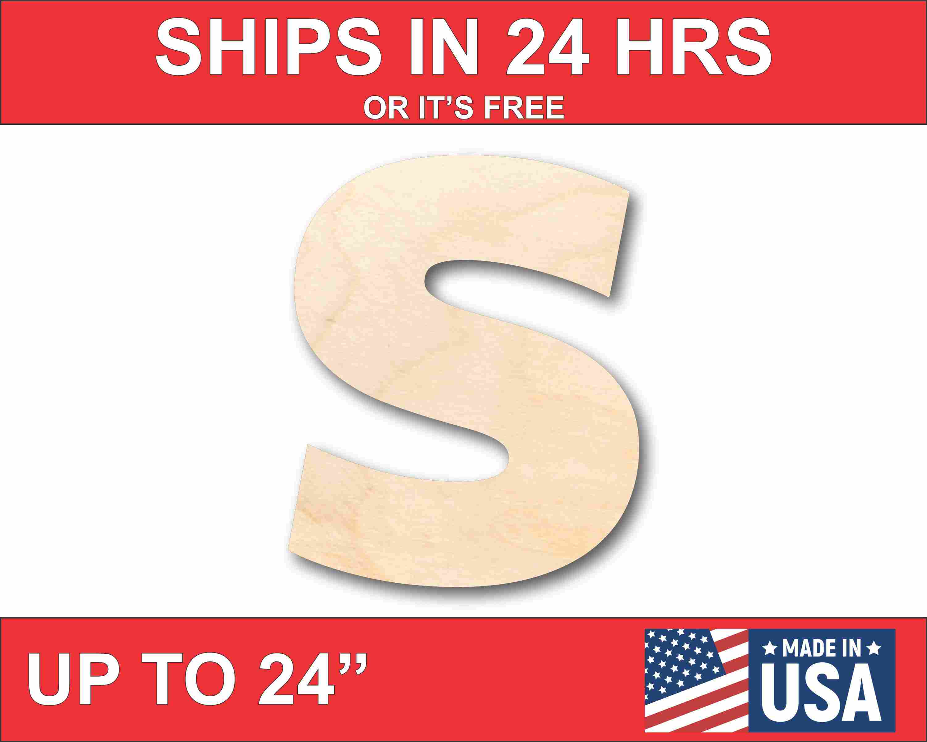 DIY Unfinished Wood Block Letter S for Crafts, Sizes up to 46
