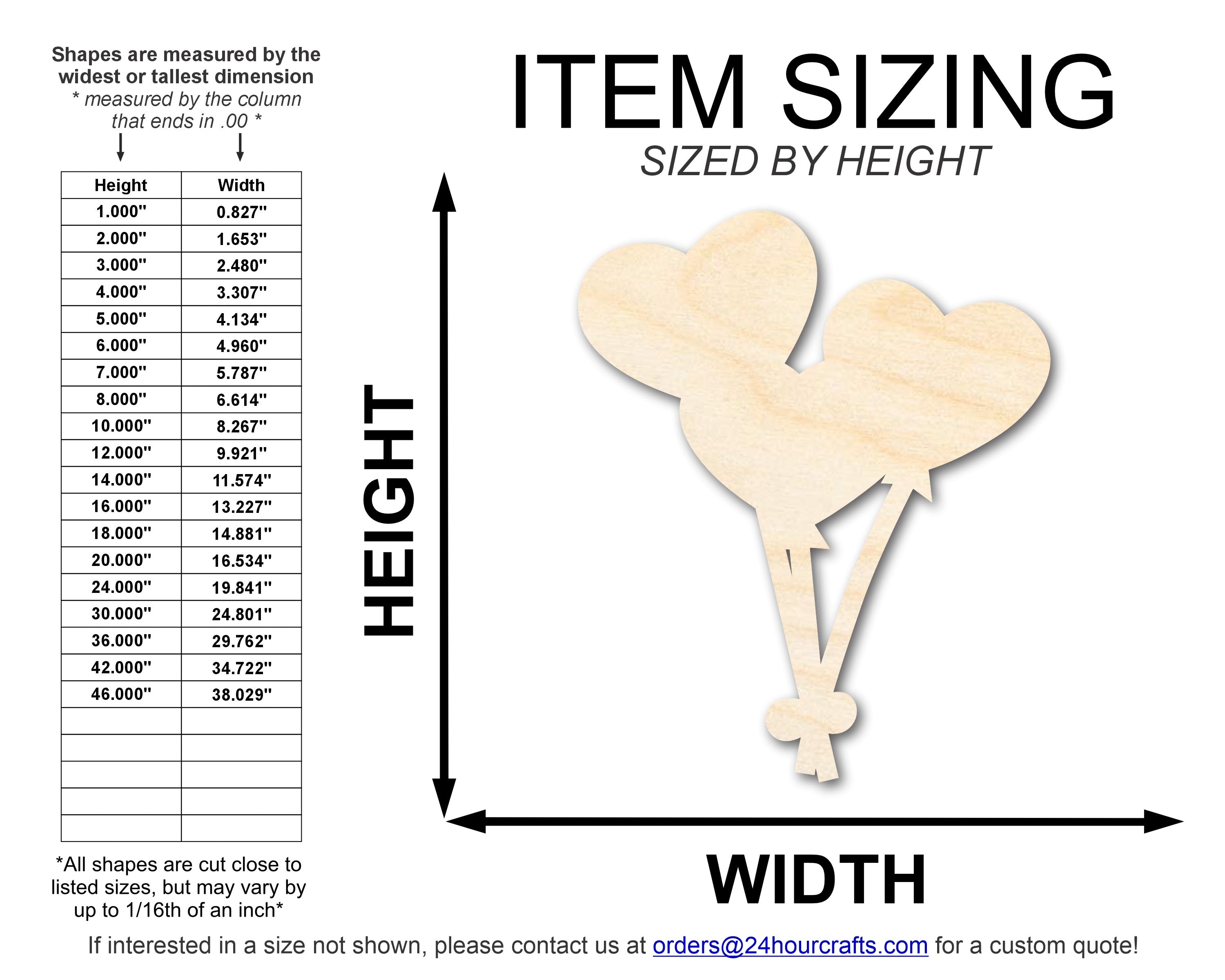 Unfinished Baltic Birch Wood Heart Balloons Shape Cutouts for DIY Crafts, Up to 46 Inches for 46 DIY Projects