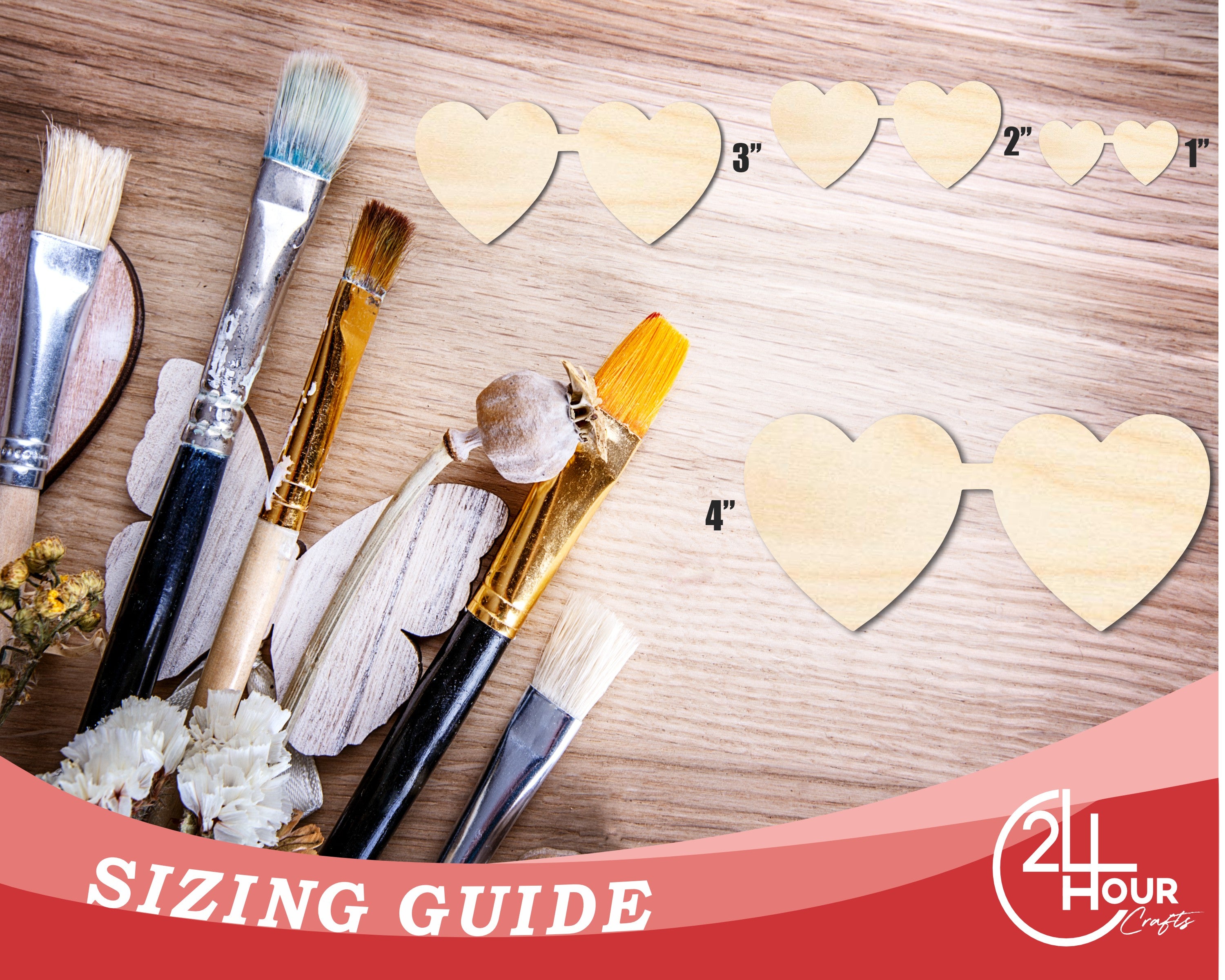DIY Unfinished Wood Heart Glasses Shape Cutouts - Up to 46 Sizes for Crafts