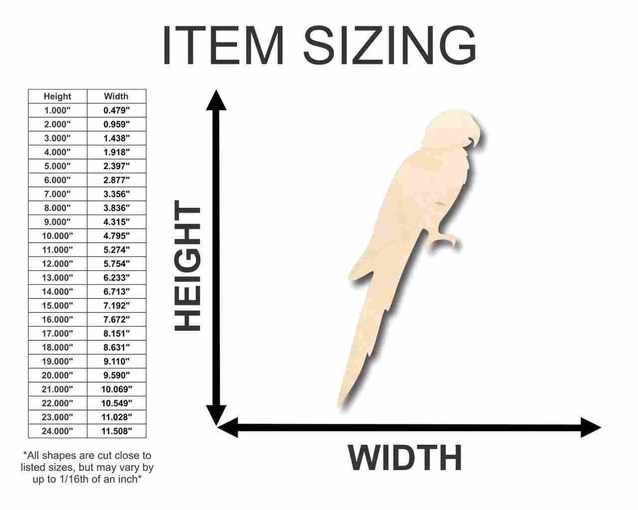Unfinished DIY Wood Macaw Shape for Animal, Wildlife, and Pet Crafts - Sizes up to 46 Inches