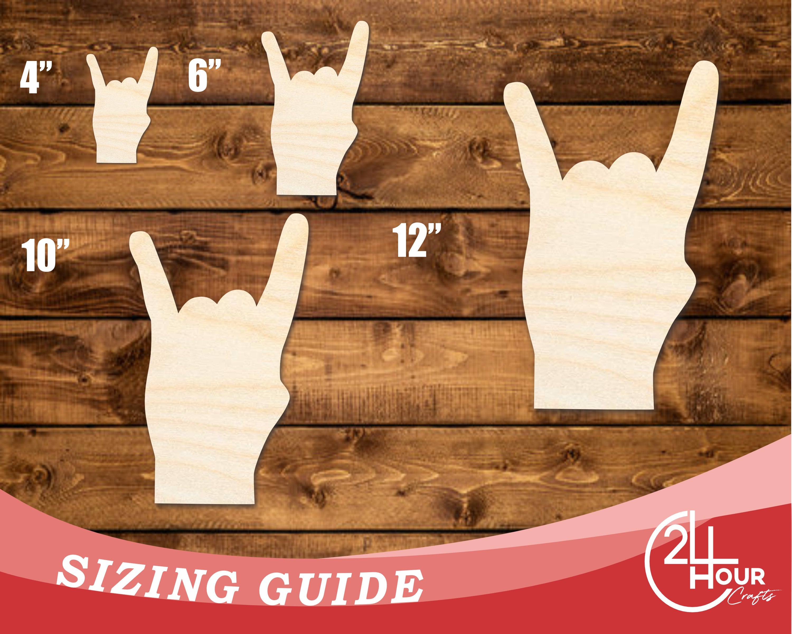 Unfinished Baltic Birch Wood Rock-On Shape DIY Craft Cutout with Up to 46 Sizes for Various Crafts