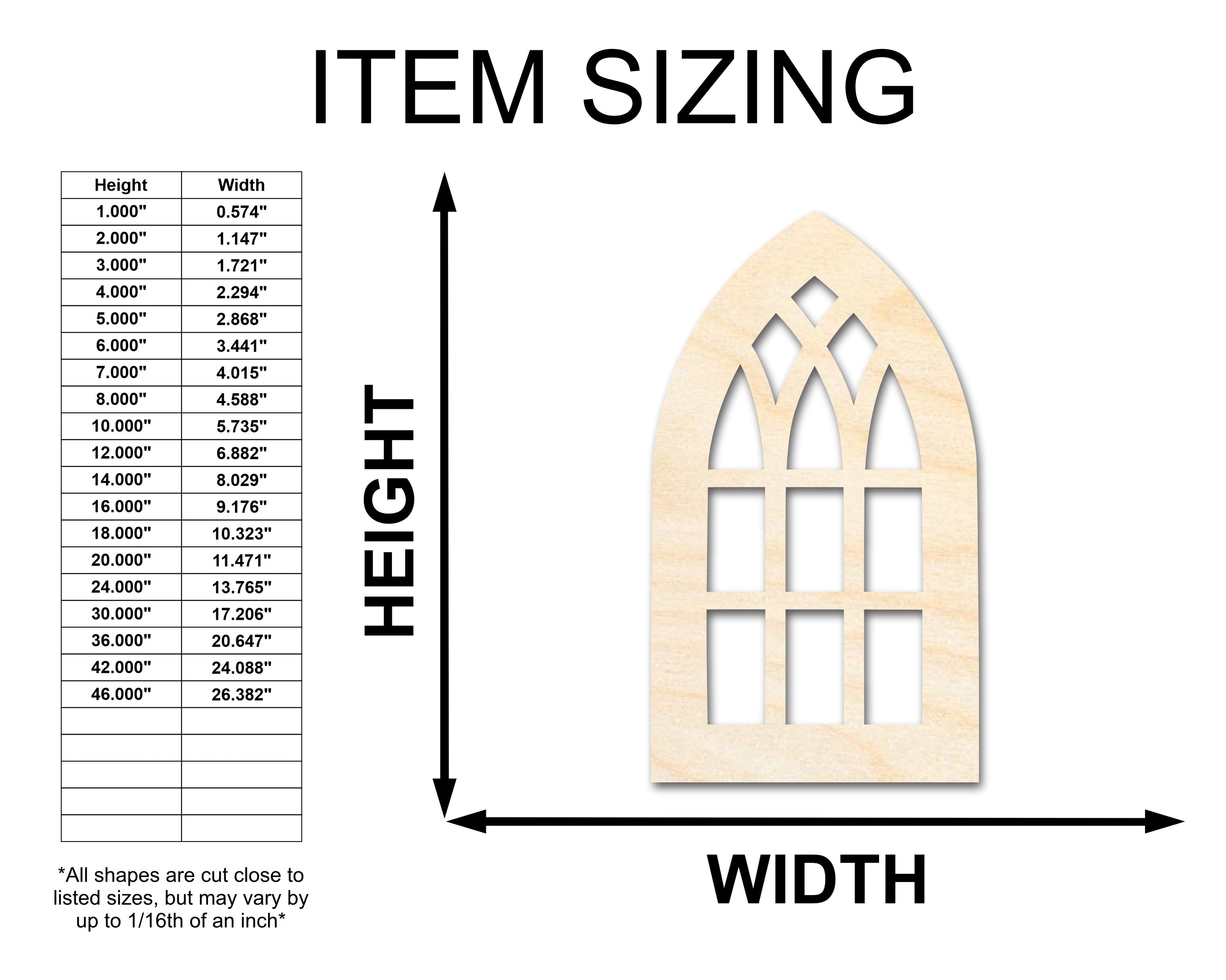 Unfinished Baltic Birch Wood Gothic Window Shape Craft Cutouts for Up to 46 DIY Projects