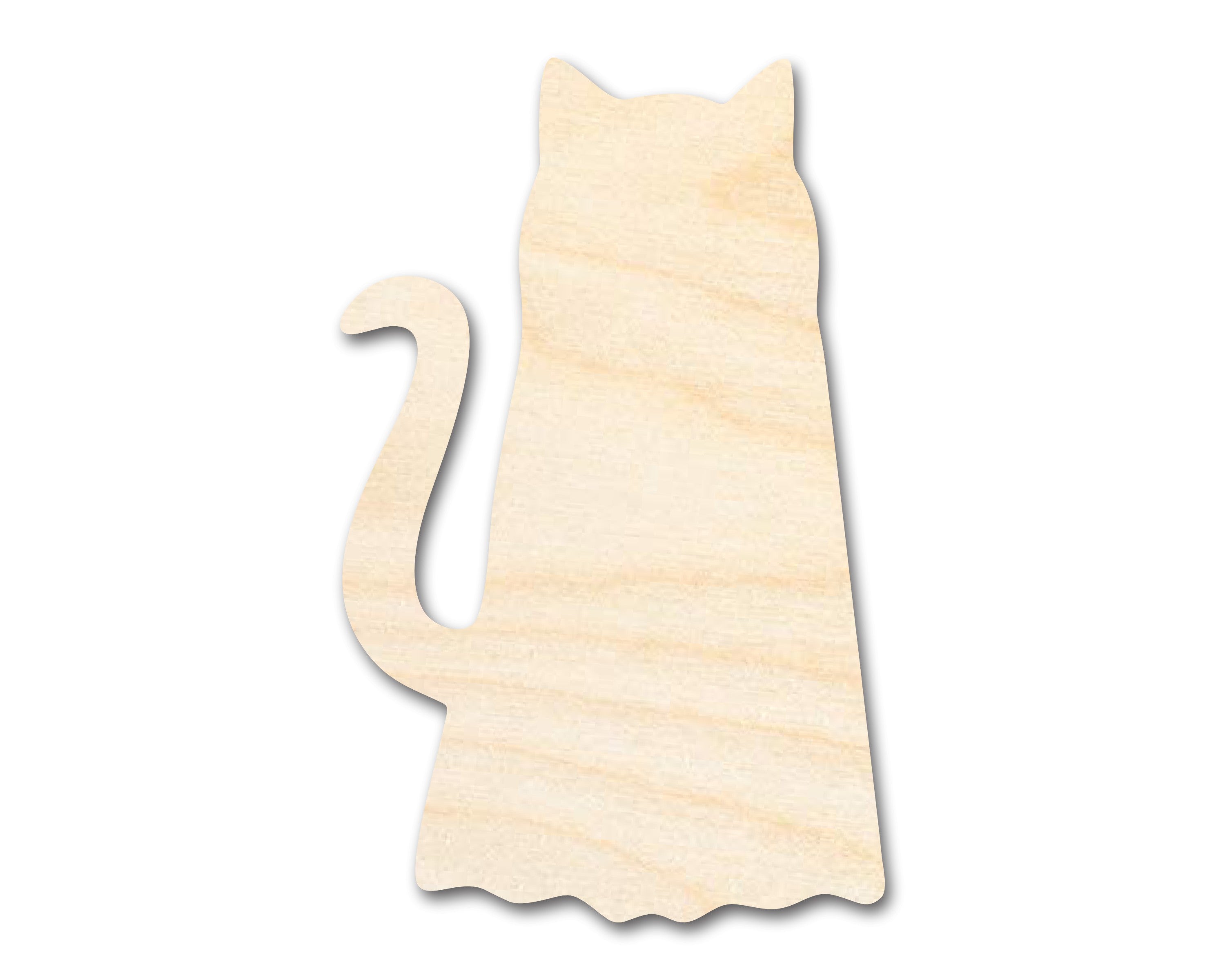 Unfinished Baltic Birch Wood Ghost Cat Shape Cutout for DIY Halloween Cat Crafts - Up to 46 Inches and Over 2,000 Customizable Options