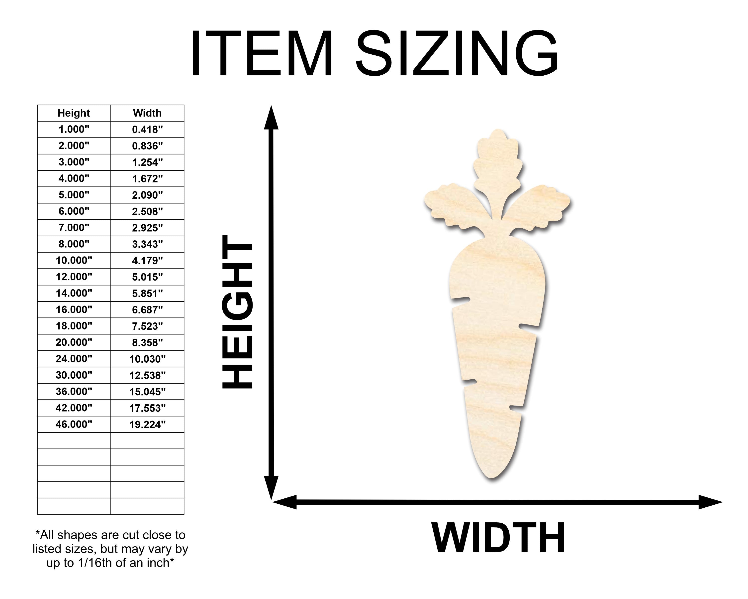 Unfinished Wood Craft in Carrot Shape for Garden Vegetable DIY Projects - Up to 46 Pieces Available