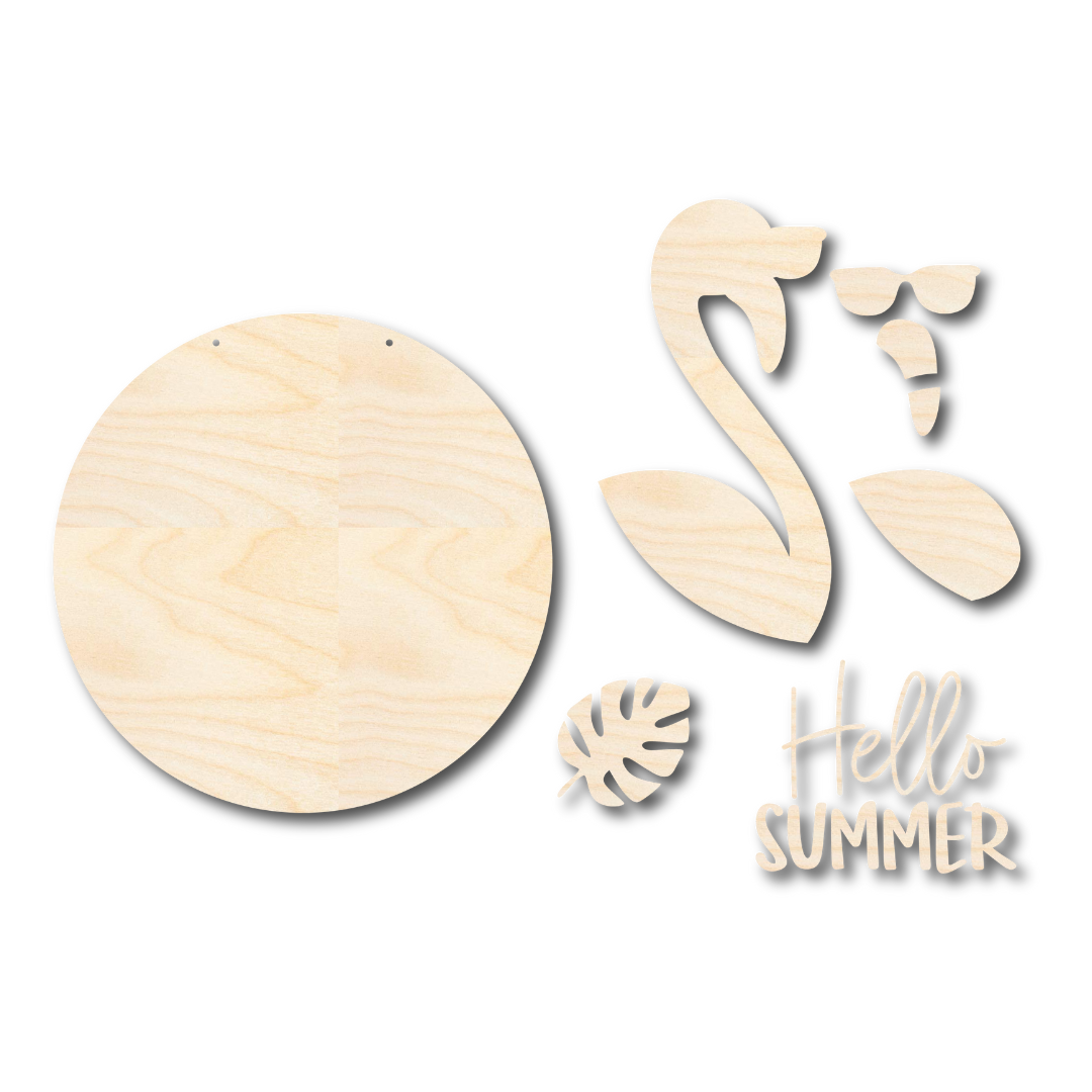Unfinished Wood Craft Cutouts for Summer Flamingo Door Sign Kit - 1/4 Inch Thick