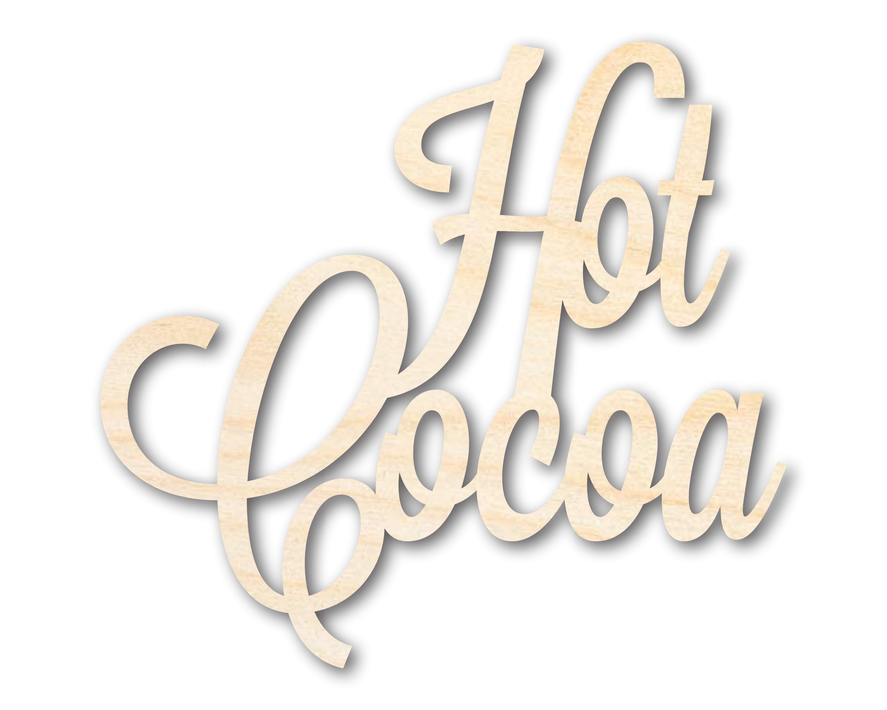 Unfinished Baltic Birch Plywood Hot Cocoa Shape Word Craft with Customizable Options up to 46 Inches