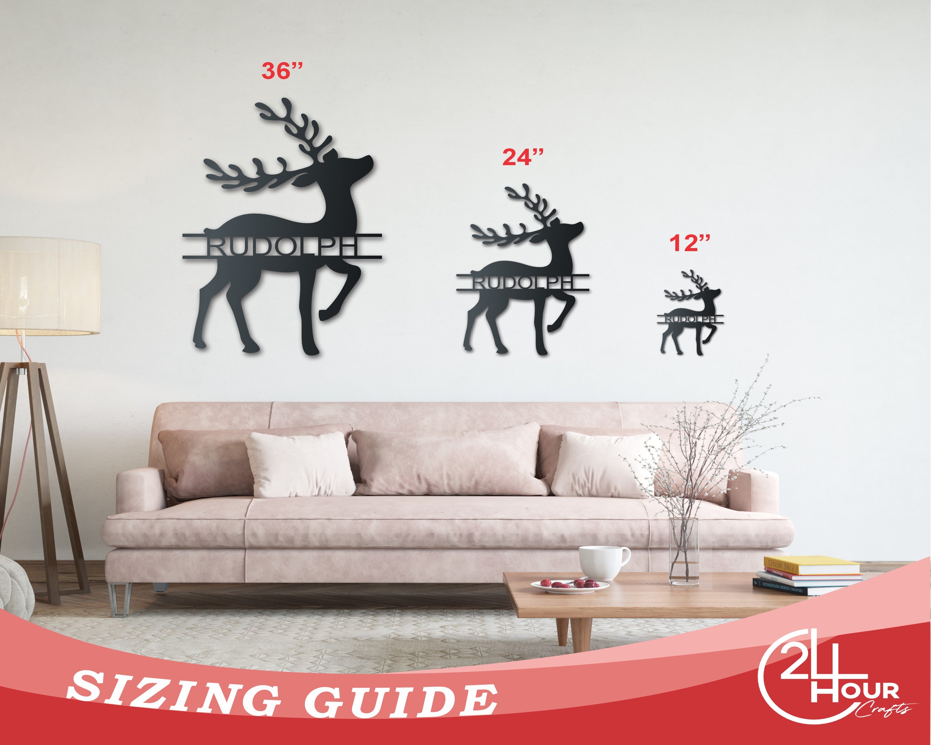 Customizable Metal Split Reindeer Wall Art for Winter Holidays | Up to 36 Inches | 20+ Color Choices