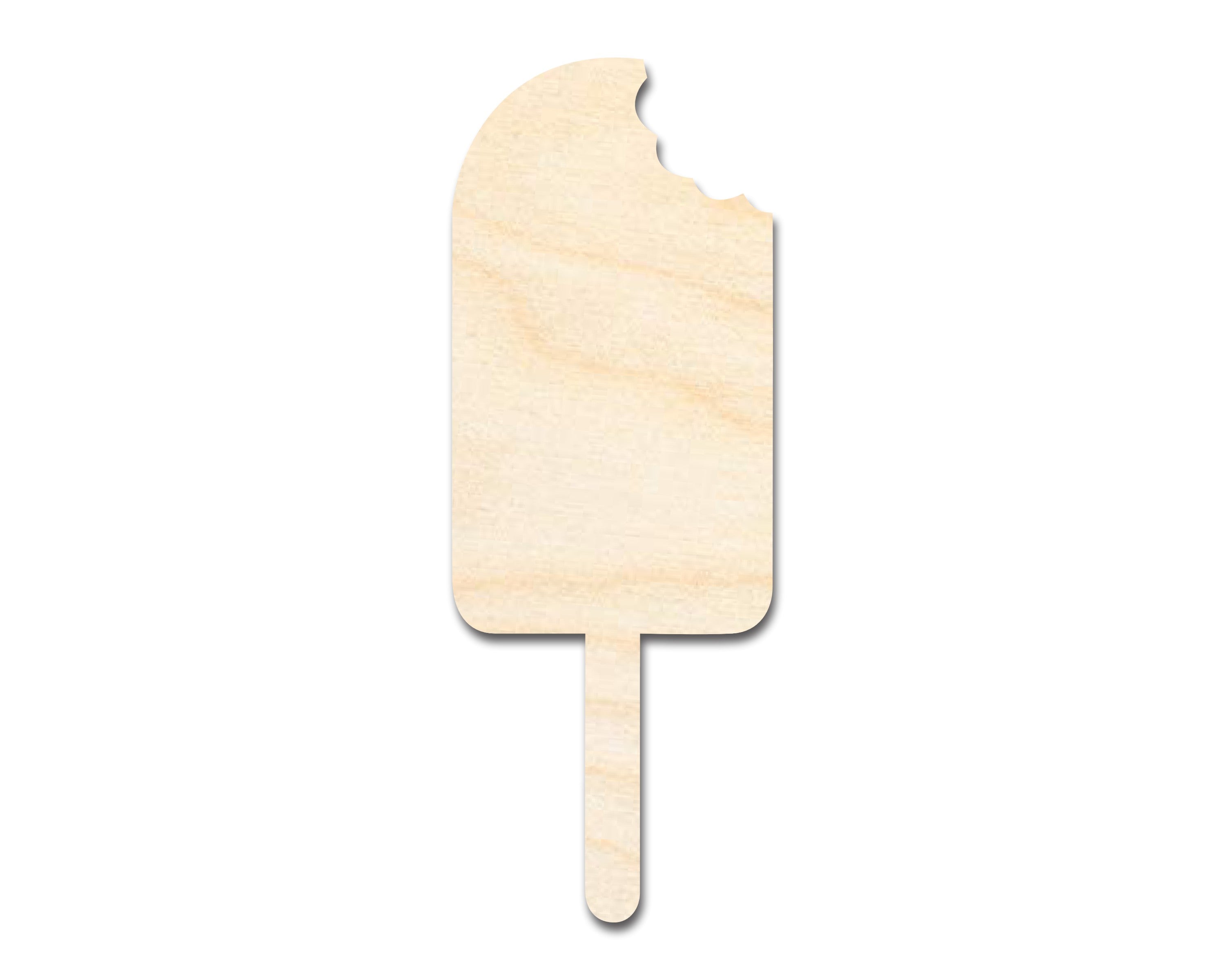 Enhanced Unfinished Wood Popsicle Cutout with Bite Silhouette for DIY Crafts