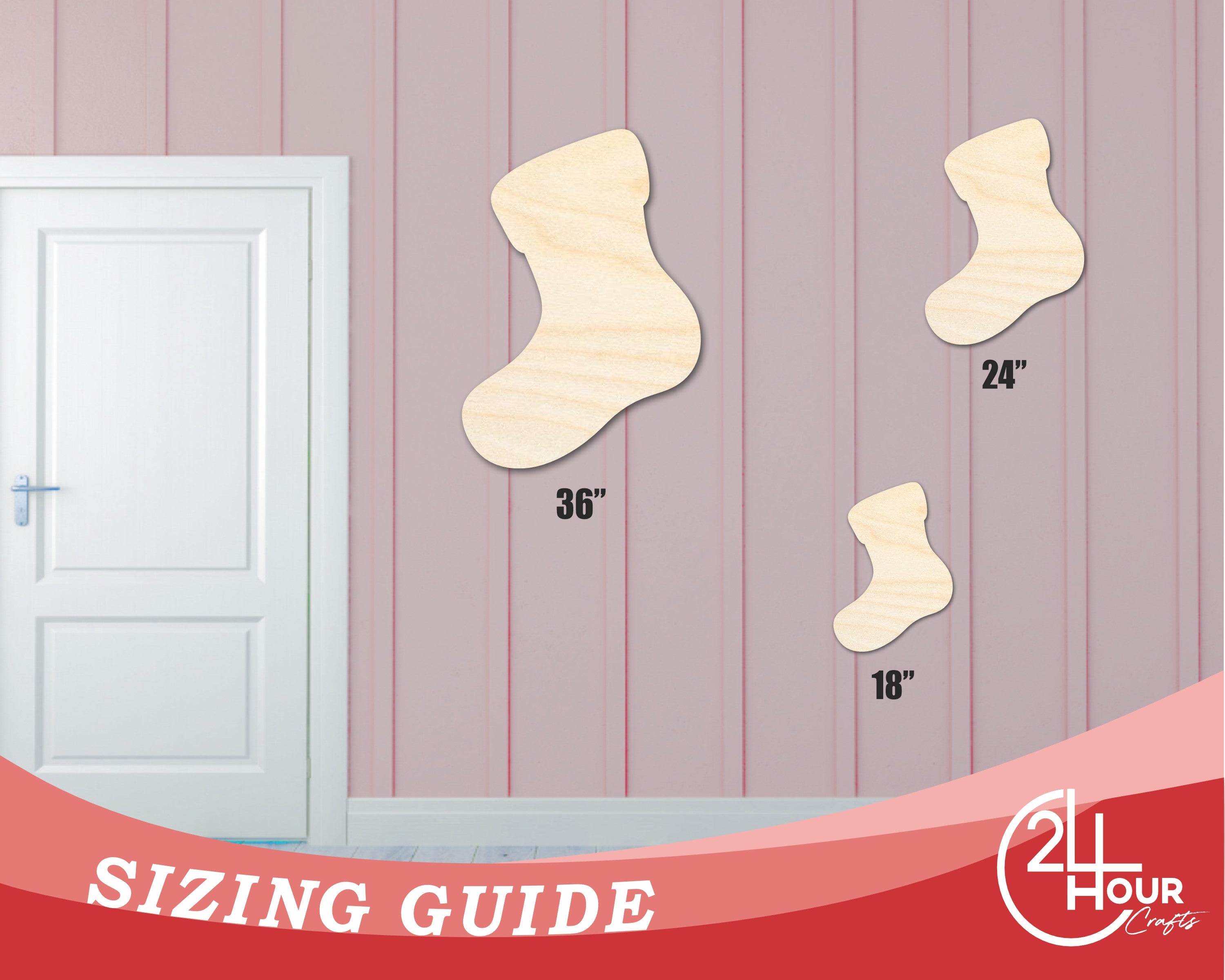 Enhanced Unfinished Wood Stocking Shape for DIY Craft Cutouts