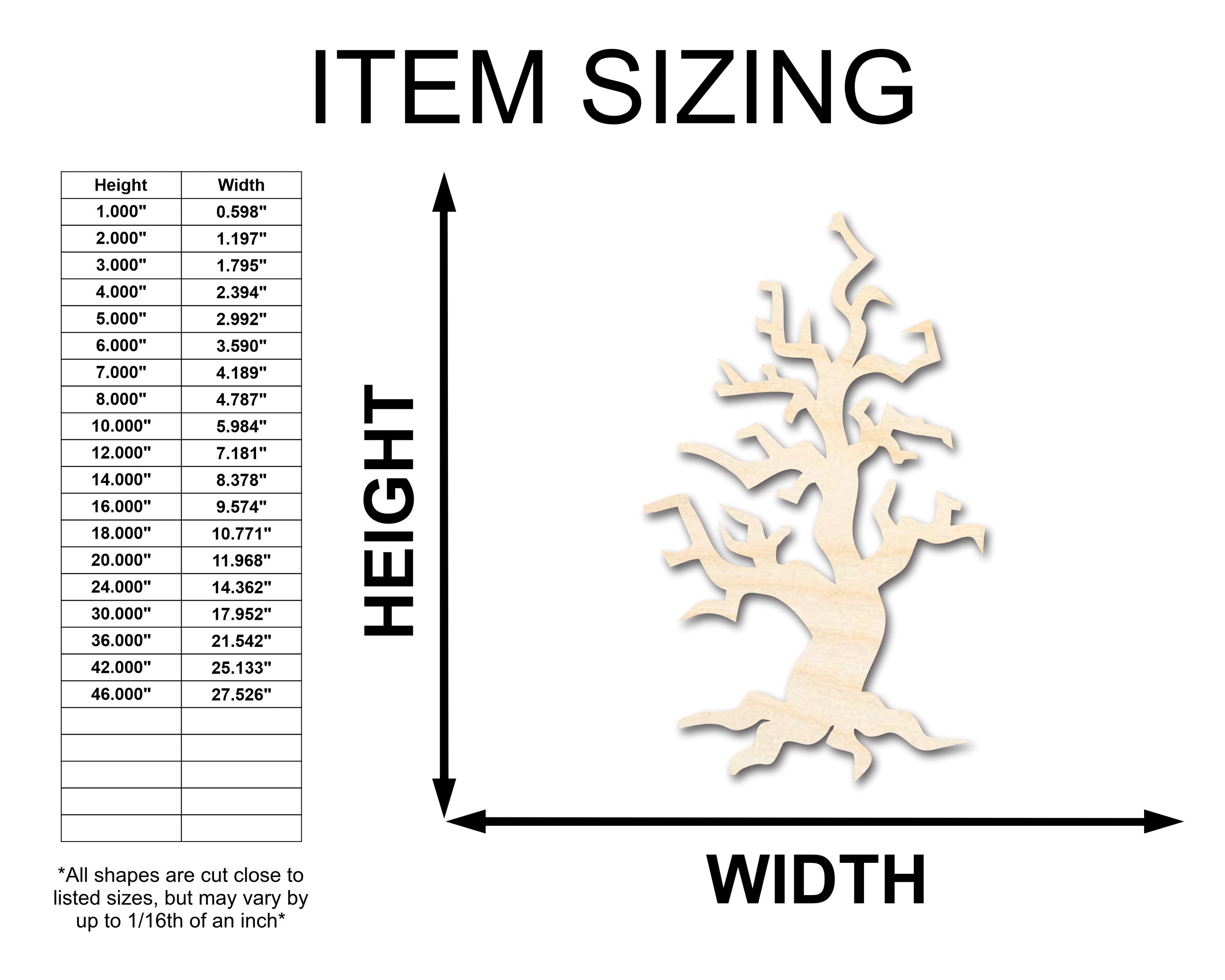 Unfinished Baltic Birch Wood Spooky Tree Shape Craft Item with Sizes up to 46 Inches
