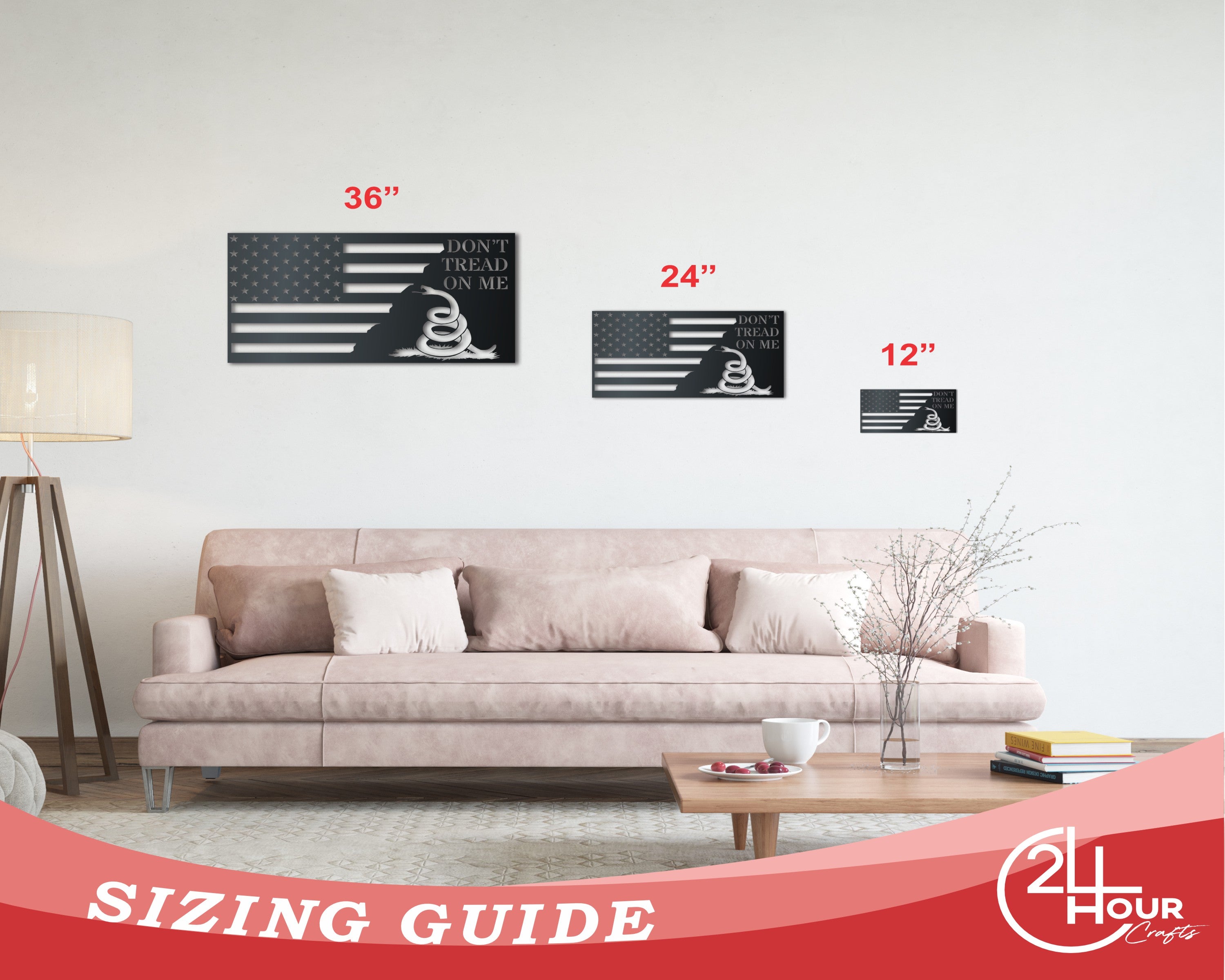 Decorative Metal American Flag Wall Art - 'Don't Tread on Me' Sign Suitable for Both Indoor and Outdoor Use with Up to 46 Dimensions and More Than 20 Color Choices