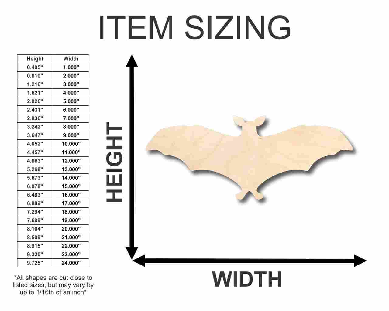 DIY Unfinished Wood Bat Shapes for Crafts, Sizes up to 24 Inches
