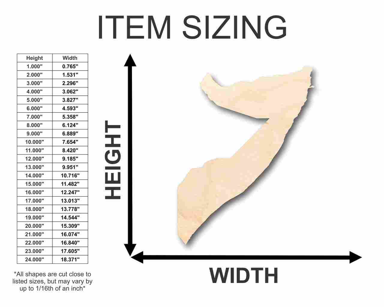 Unfinished DIY Wood Craft in the Shape of Somalia, a Country in Africa, Suitable for up to 46 Creative Projects