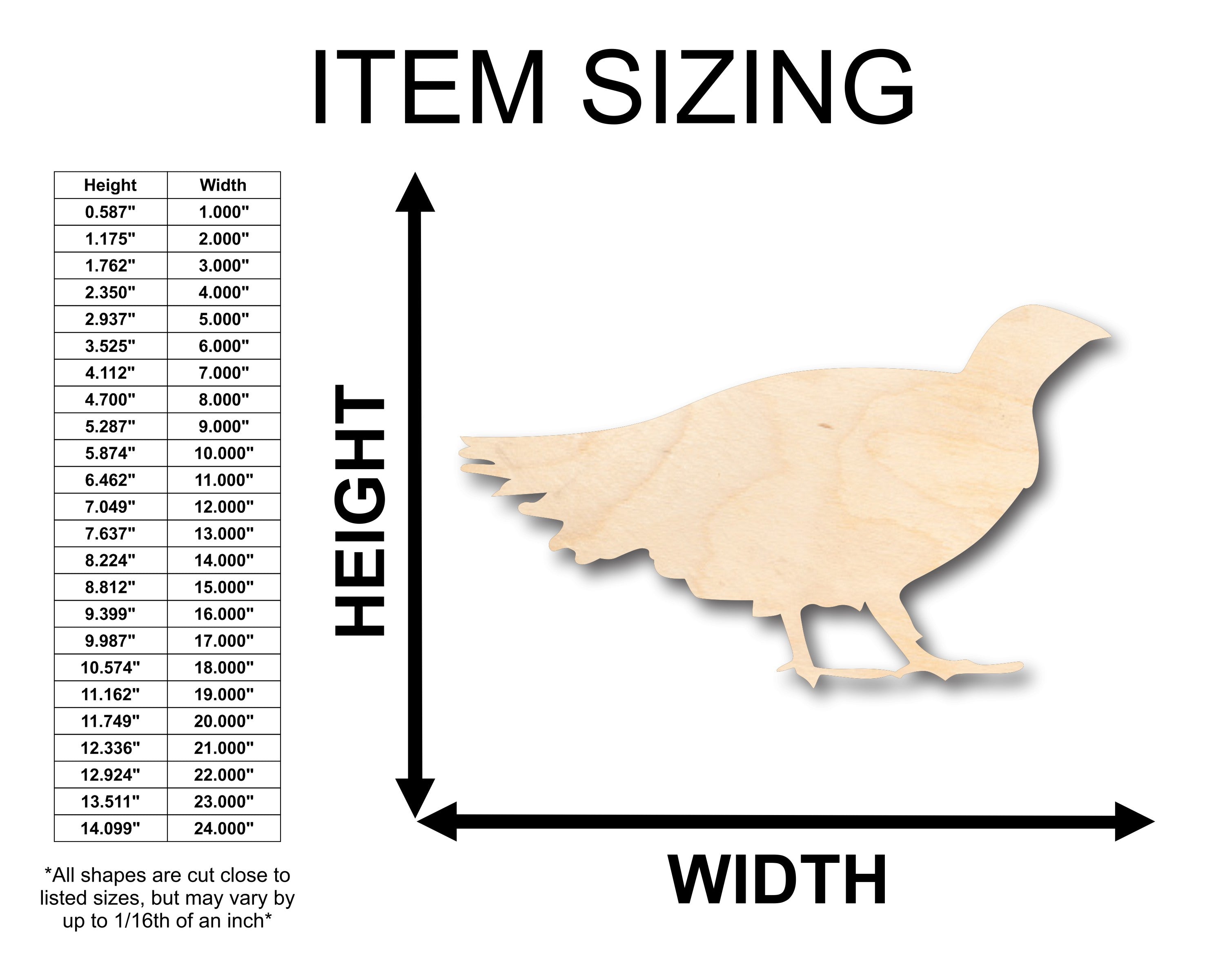 Unfinished Wood Craft - DIY Grouse Bird Shape Available in Sizes Up to 46 Inches