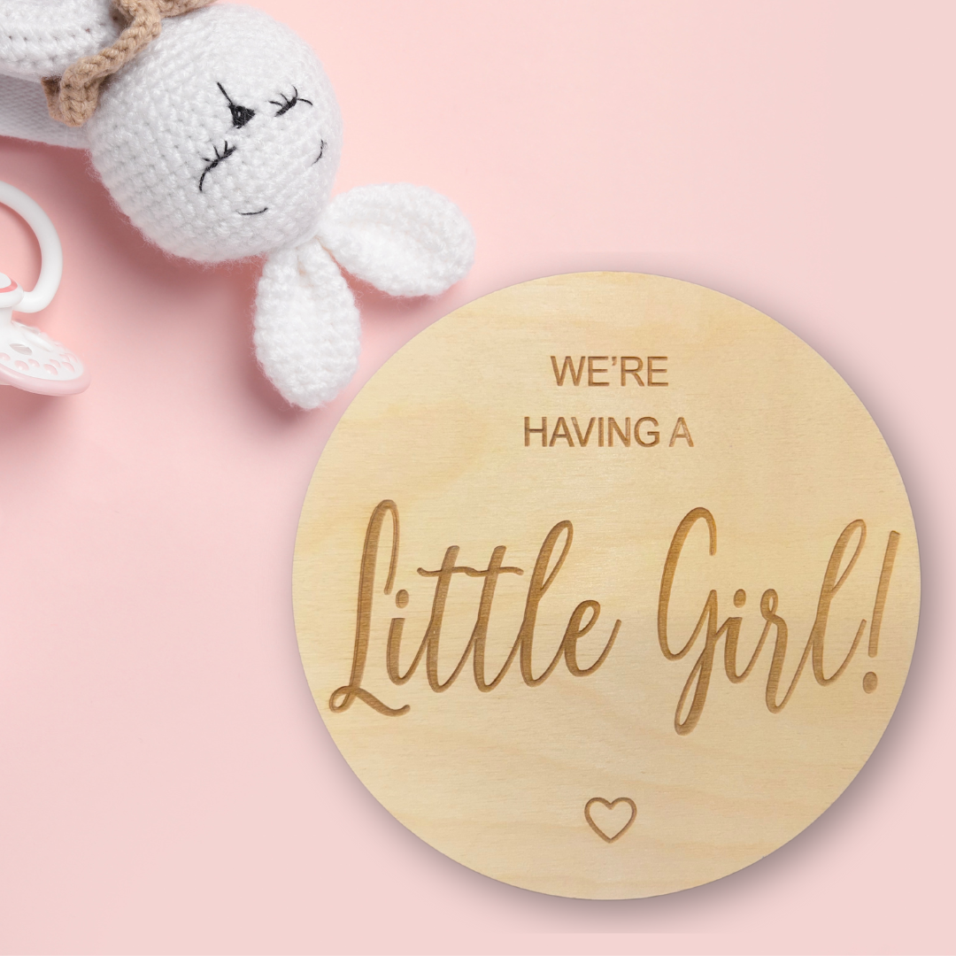 1/4 Thick Engraved Round Wood Cutout for Celebrating Baby Girl's Arrival