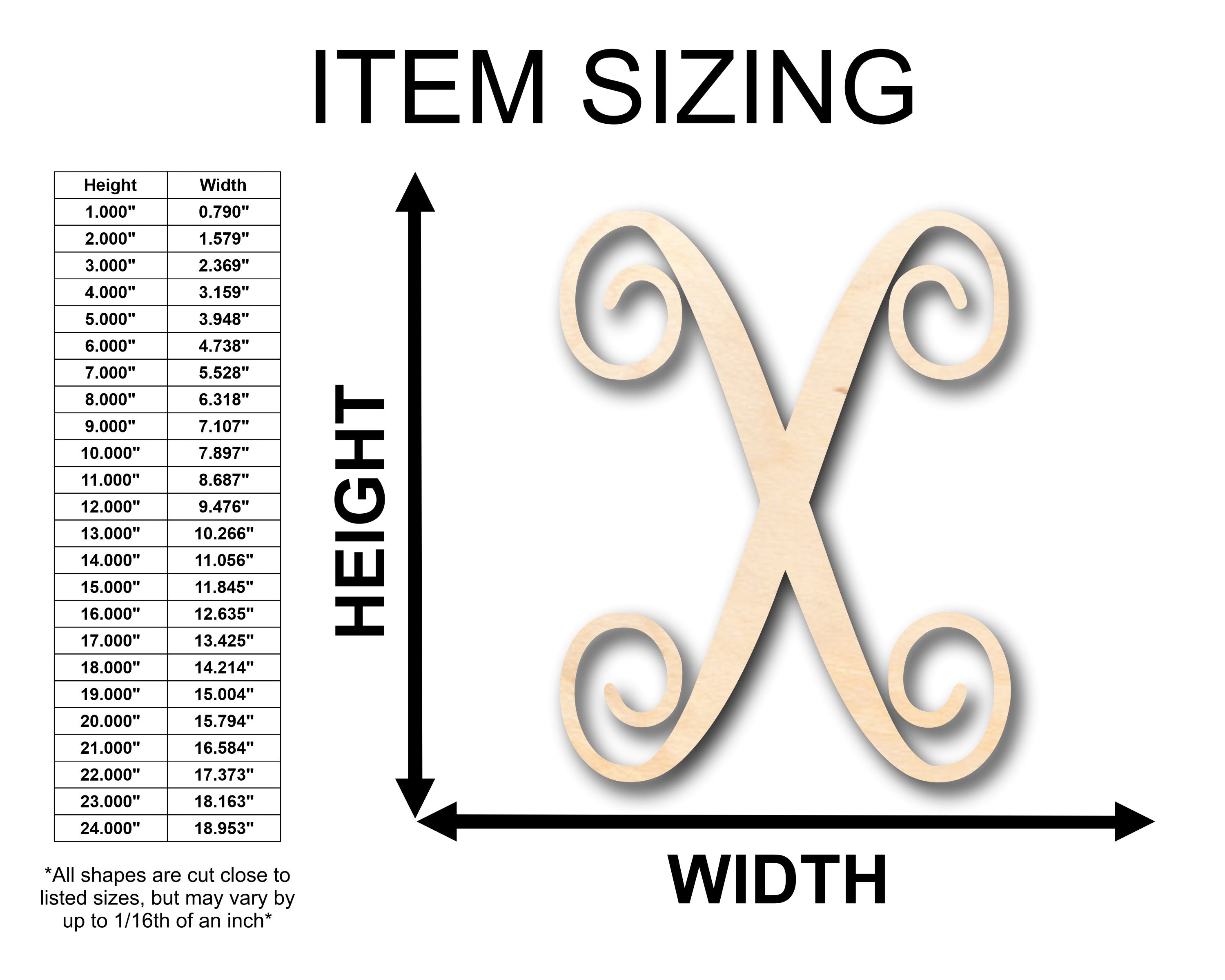 DIY Unfinished Wood X - Shape Monogram for Crafts up to 46