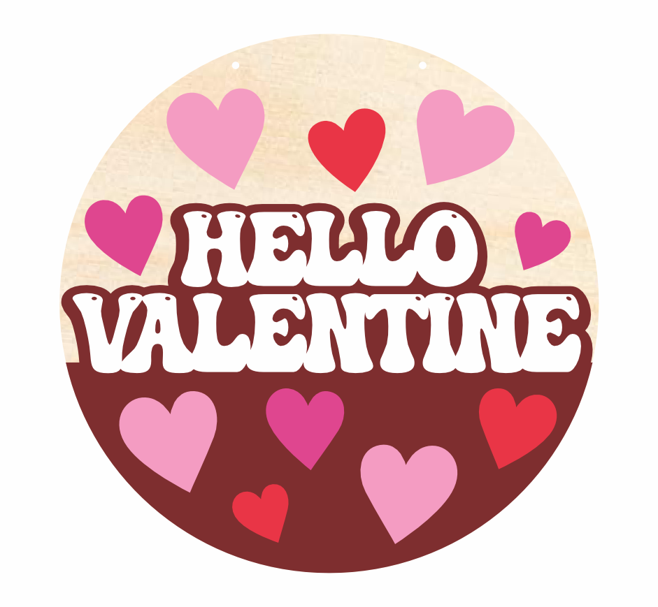 1/4 - Inch Thick Unfinished Wood Valentine Hello Door Sign Craft Kit