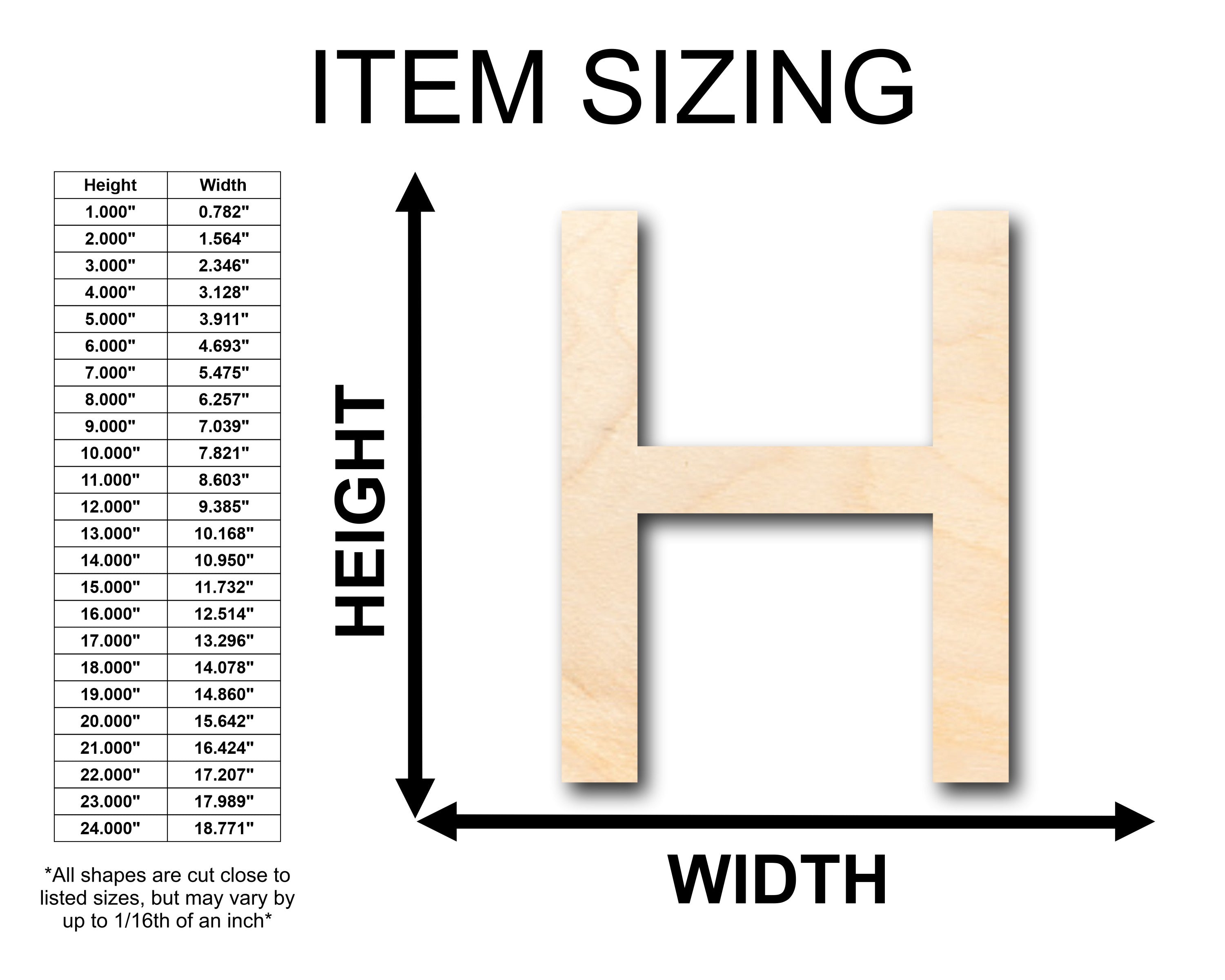 Unfinished Craftable Wood Arial Letter H Shape for Up to 46 DIY Projects